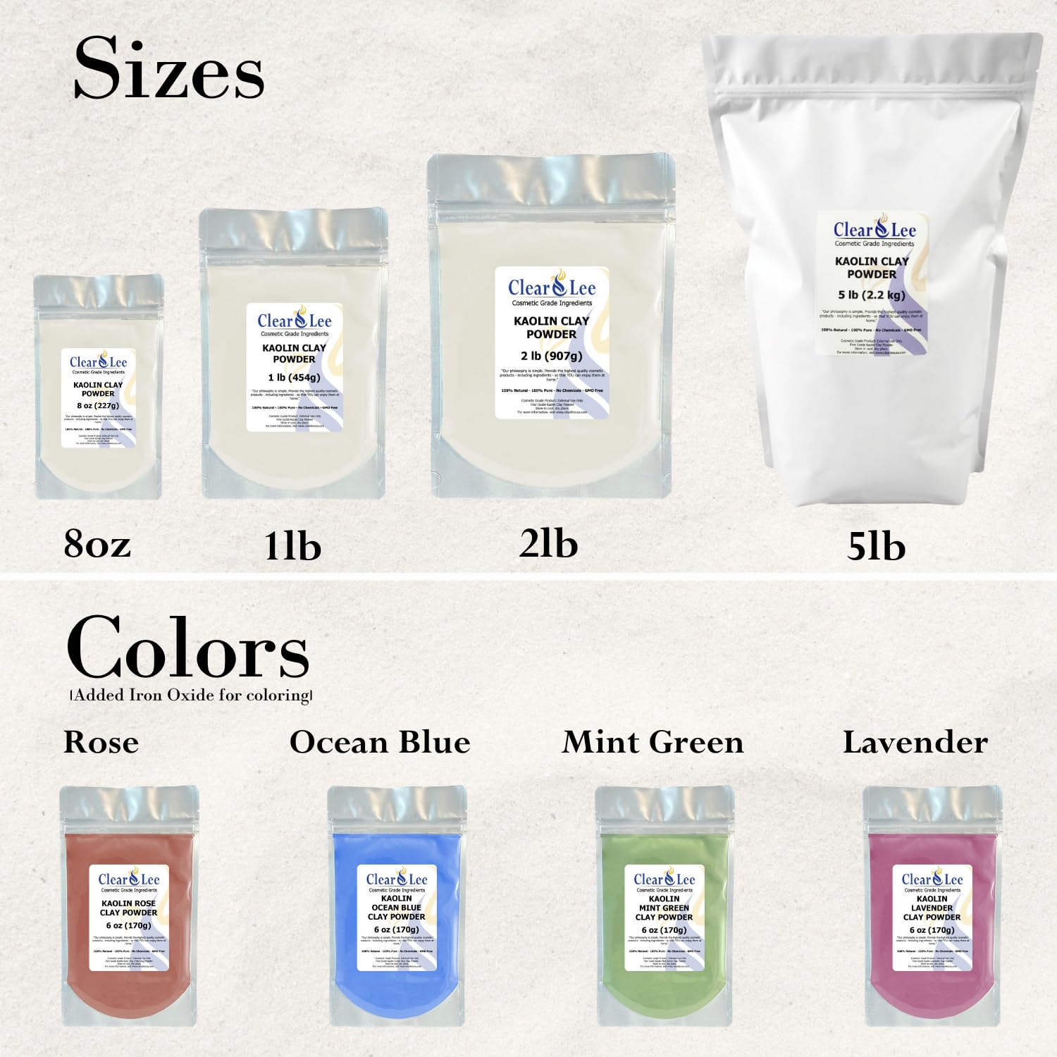ClearLee Kaolin Clay Cosmetic Grade Powder - 100% Pure, Natural DIY Masks (5 LB)