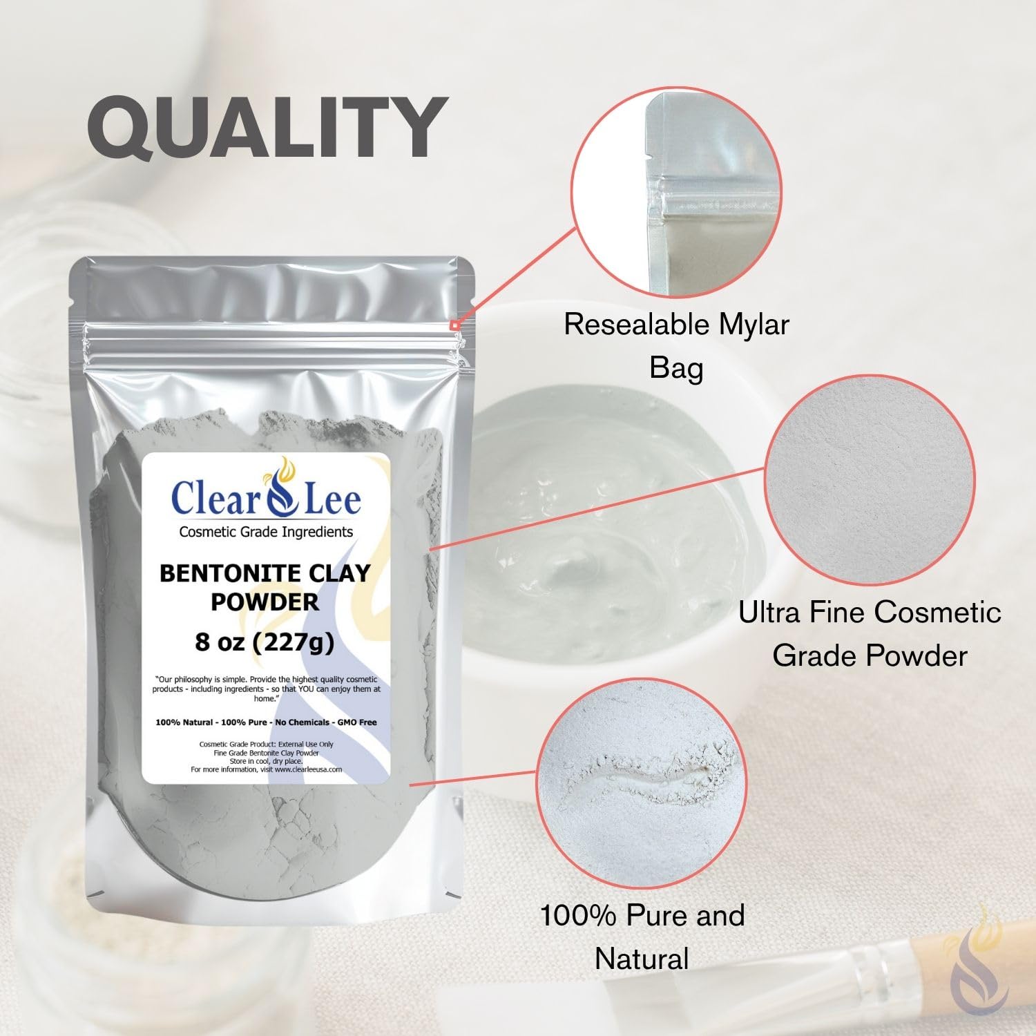 ClearLee Bentonite Clay Powder – 100% Pure Cosmetic Grade Indian Clay for Skin Detox & DIY Masks