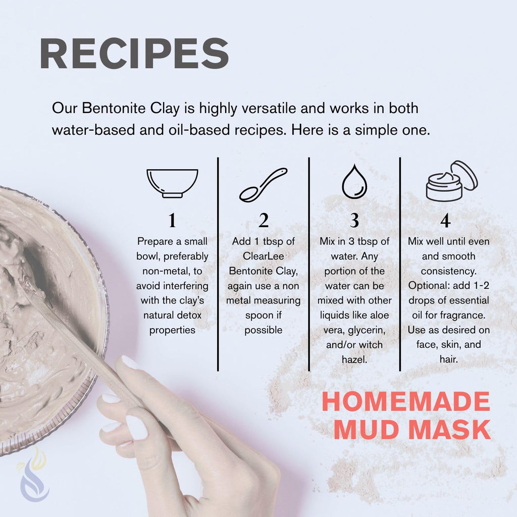 ClearLee Bentonite Clay Powder – 100% Pure Cosmetic Grade Indian Clay for Skin Detox & DIY Masks