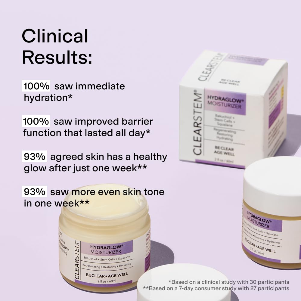 CLEARSTEM Hydraglow Stem Cell Moisturizer – Bakuchiol + Squalane | All Skin Types, Cruelty-Free, Gluten-Free | 60ml