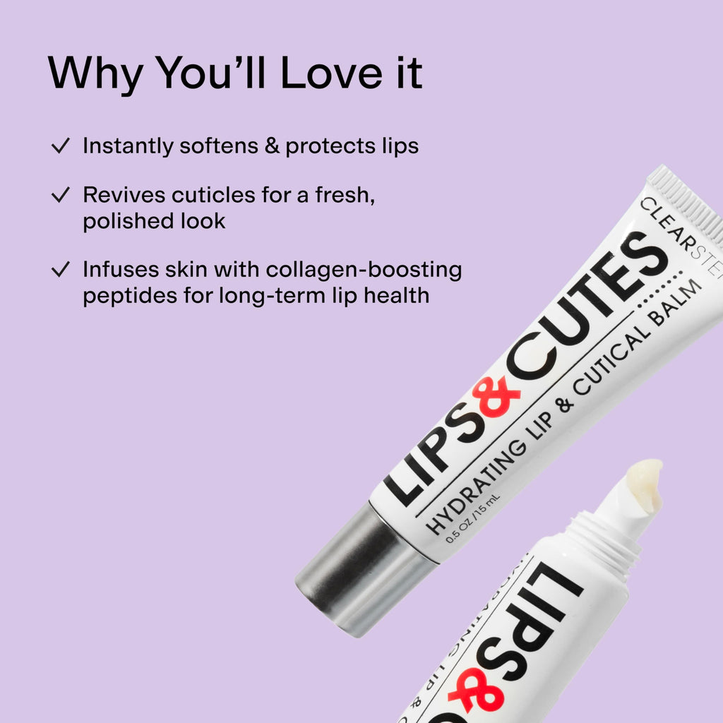 CLEARSTEM LIPS&CUTES Lip Balm & Cuticle Care — 2-in-1 Hydration with Peptides, Vitamin E & Green Tea