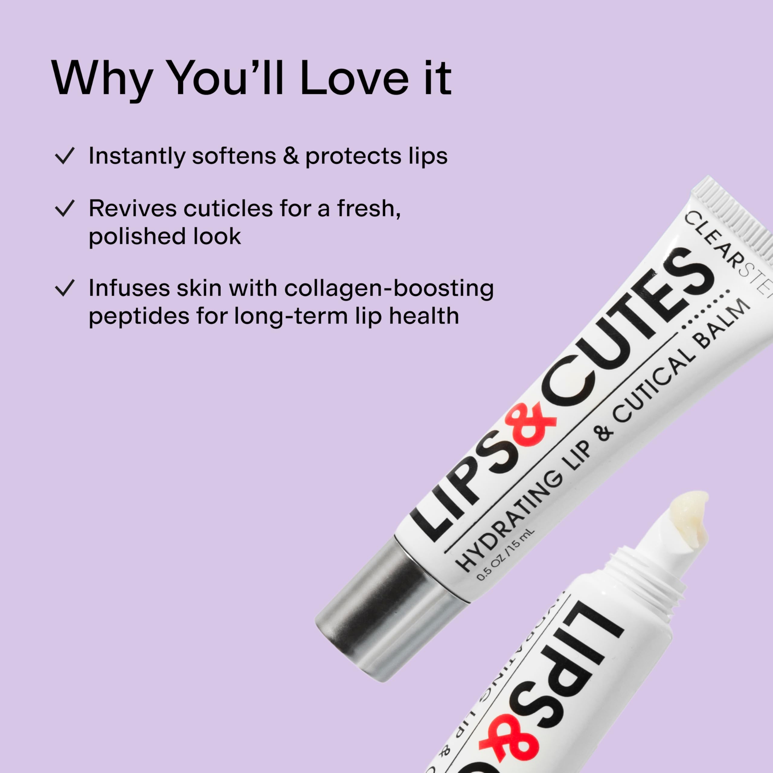 CLEARSTEM LIPS&CUTES Lip Balm & Cuticle Care — 2-in-1 Hydration with Peptides, Vitamin E & Green Tea