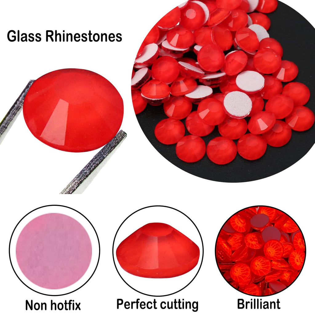 CLEKSPOYE Flatback Glass Rhinestones Neon Red SS20 – 1440pcs, Non-Hotfix for Crafts, Nails & Fashion