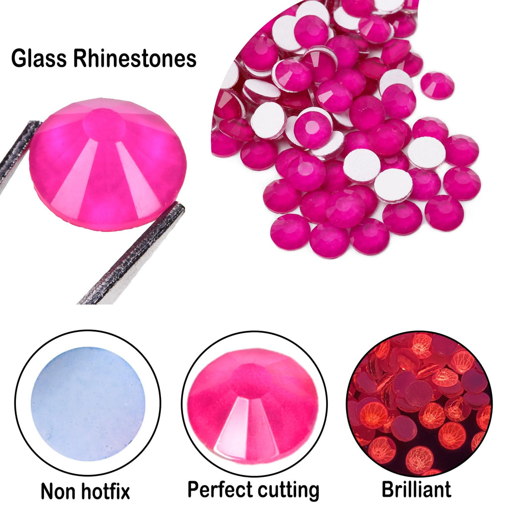 CLEKSPOYE Flatback Rhinestones Neon Pink SS20 – 1440pcs Non Hotfix Glass Gems for Nail Art, Crafts & Apparel