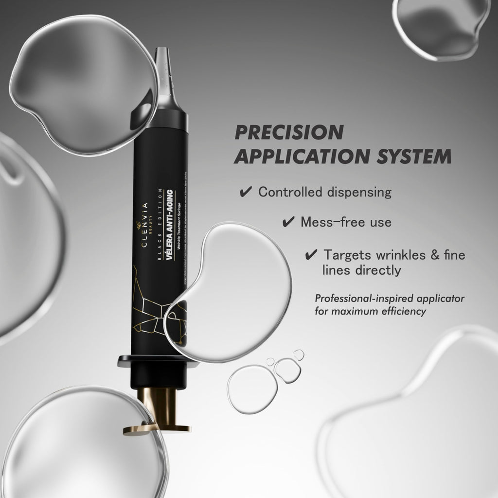 Vélera Black Edition Anti-Aging Wrinkle Treatment Syringe – Clenvia Beauty, 10ml Precision Applicator