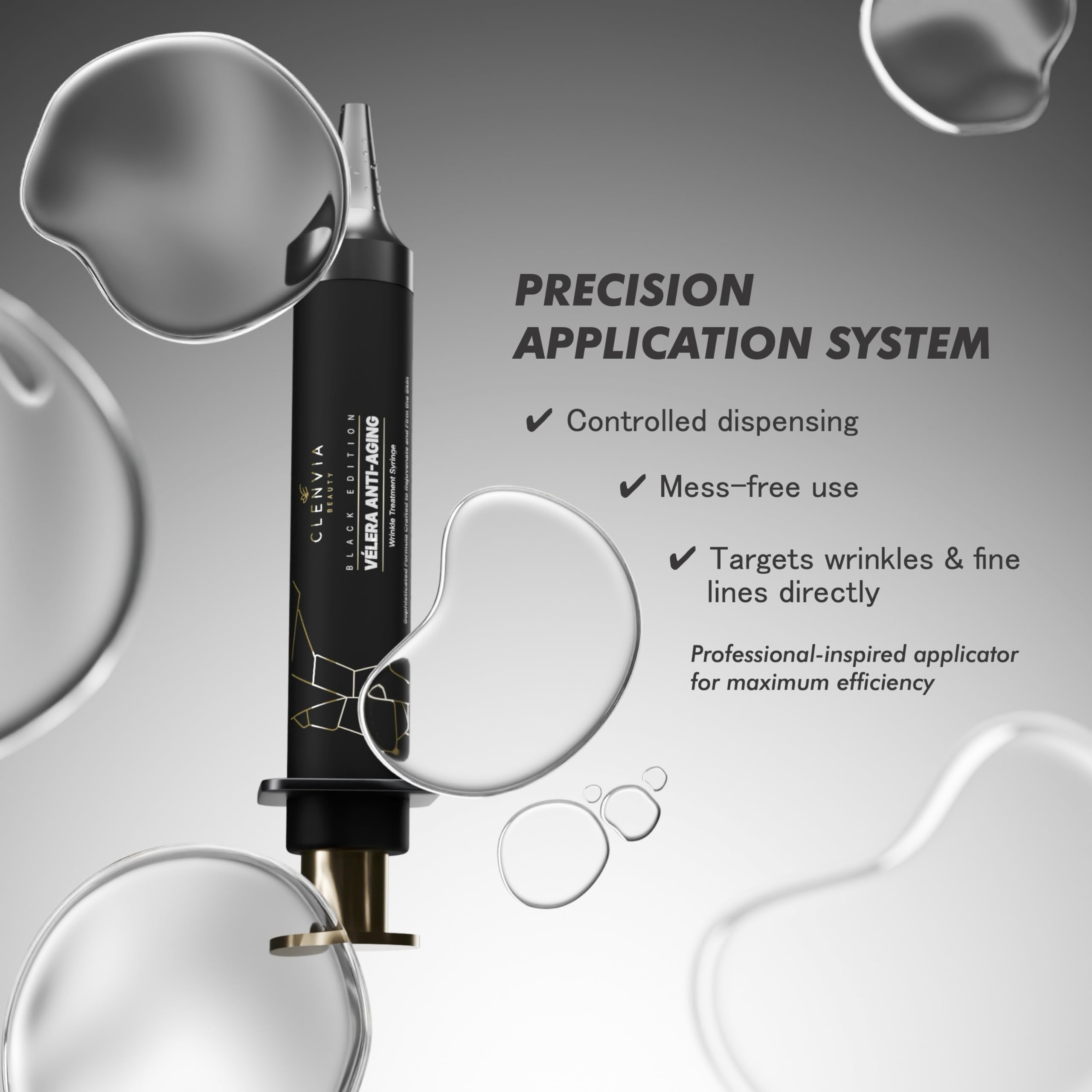 Vélera Black Edition Anti-Aging Wrinkle Treatment Syringe – Clenvia Beauty, 10ml Precision Applicator