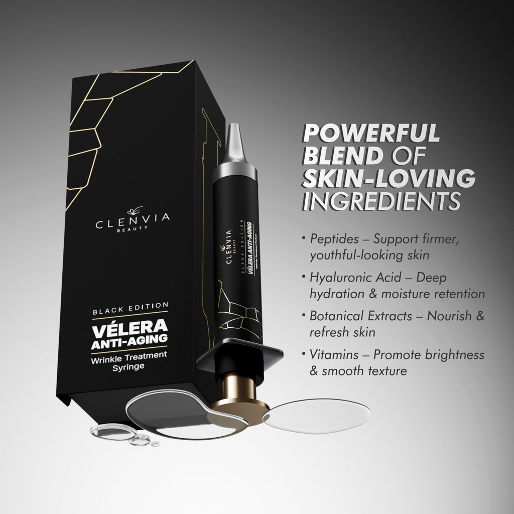 Vélera Black Edition Anti-Aging Wrinkle Treatment Syringe – Clenvia Beauty, 10ml Precision Applicator