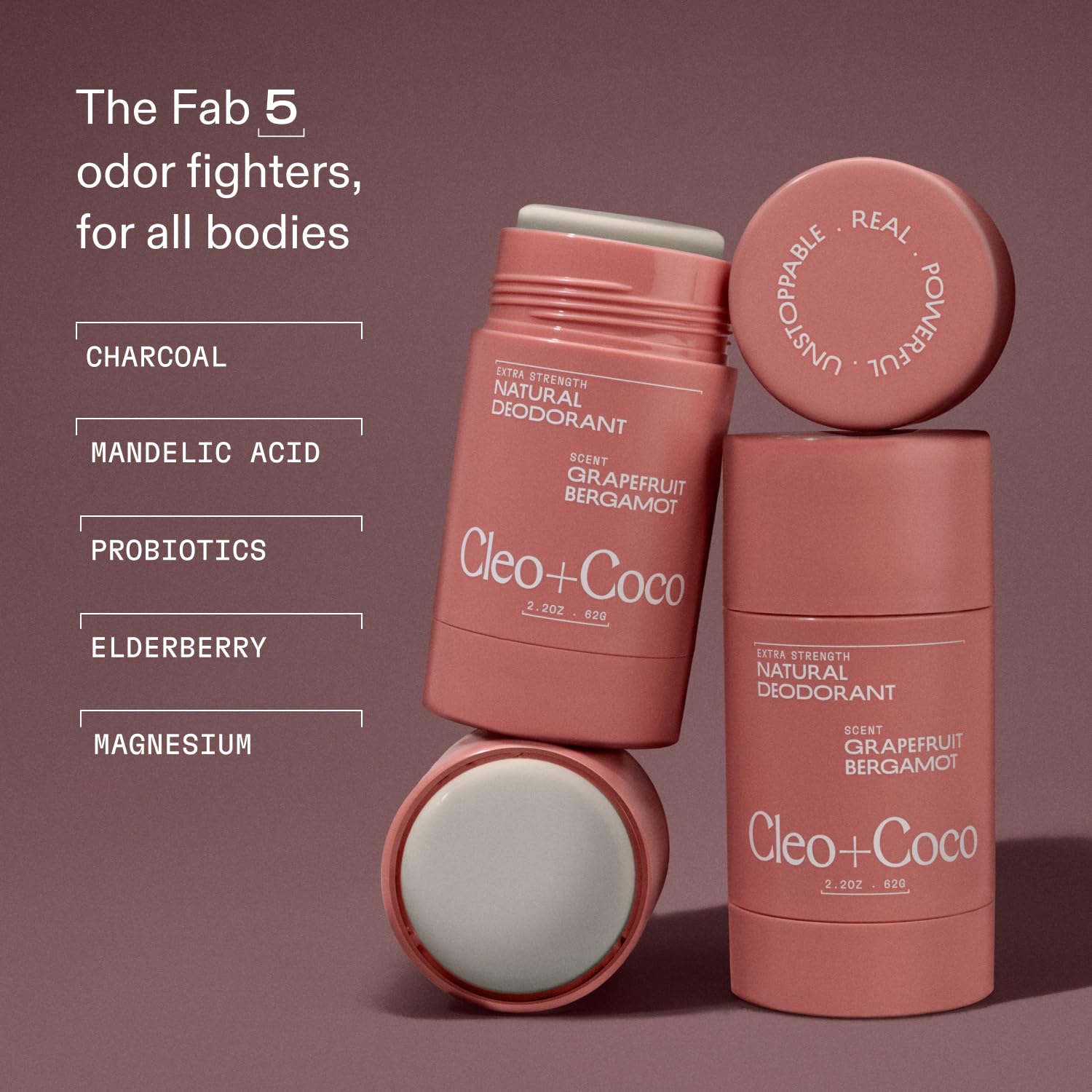 Cleo + Coco Extra Strength Deodorant Balm Grapefruit Bergamot 2-Pack, Aluminum-Free, Vegan