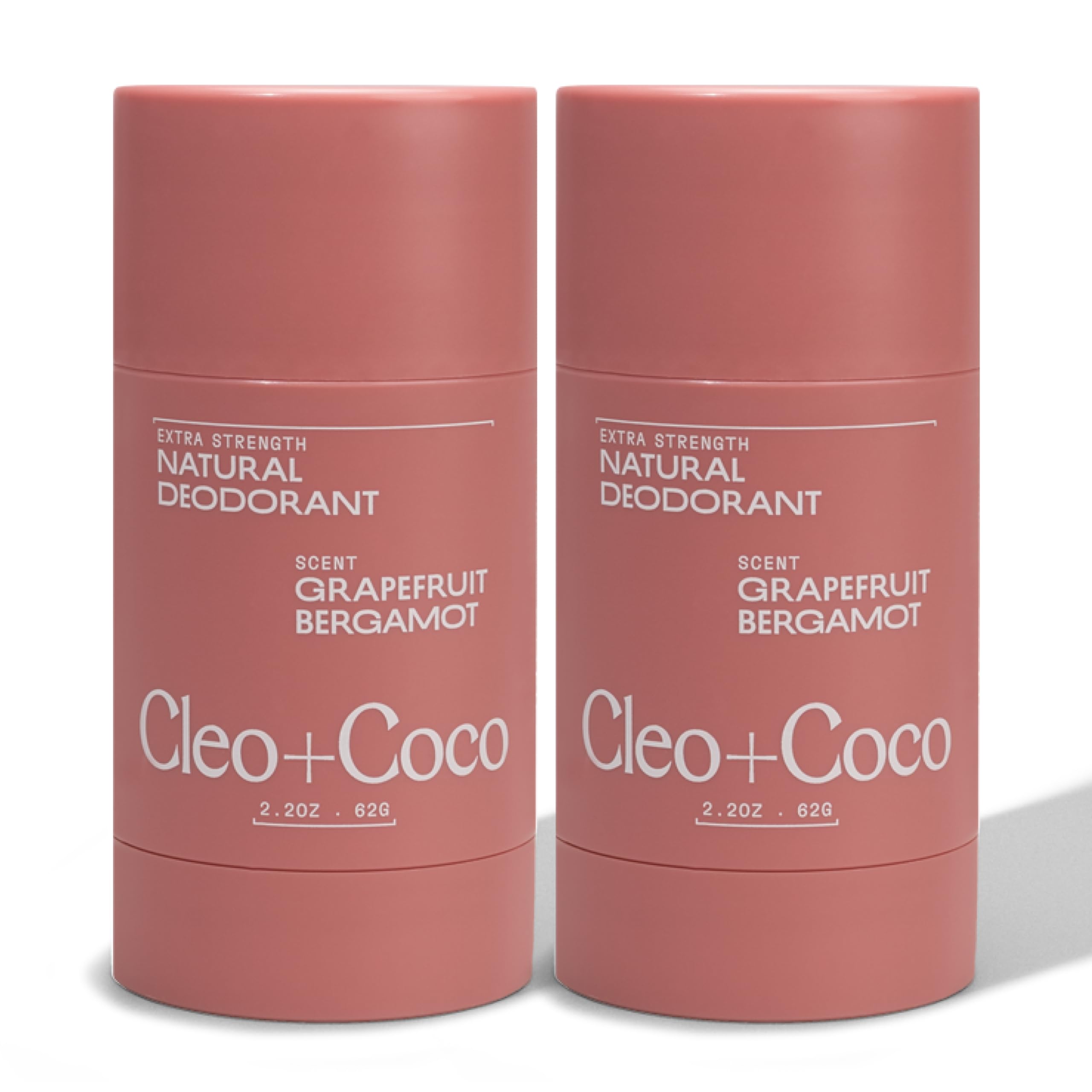 Cleo + Coco Extra Strength Deodorant Balm Grapefruit Bergamot 2-Pack, Aluminum-Free, Vegan