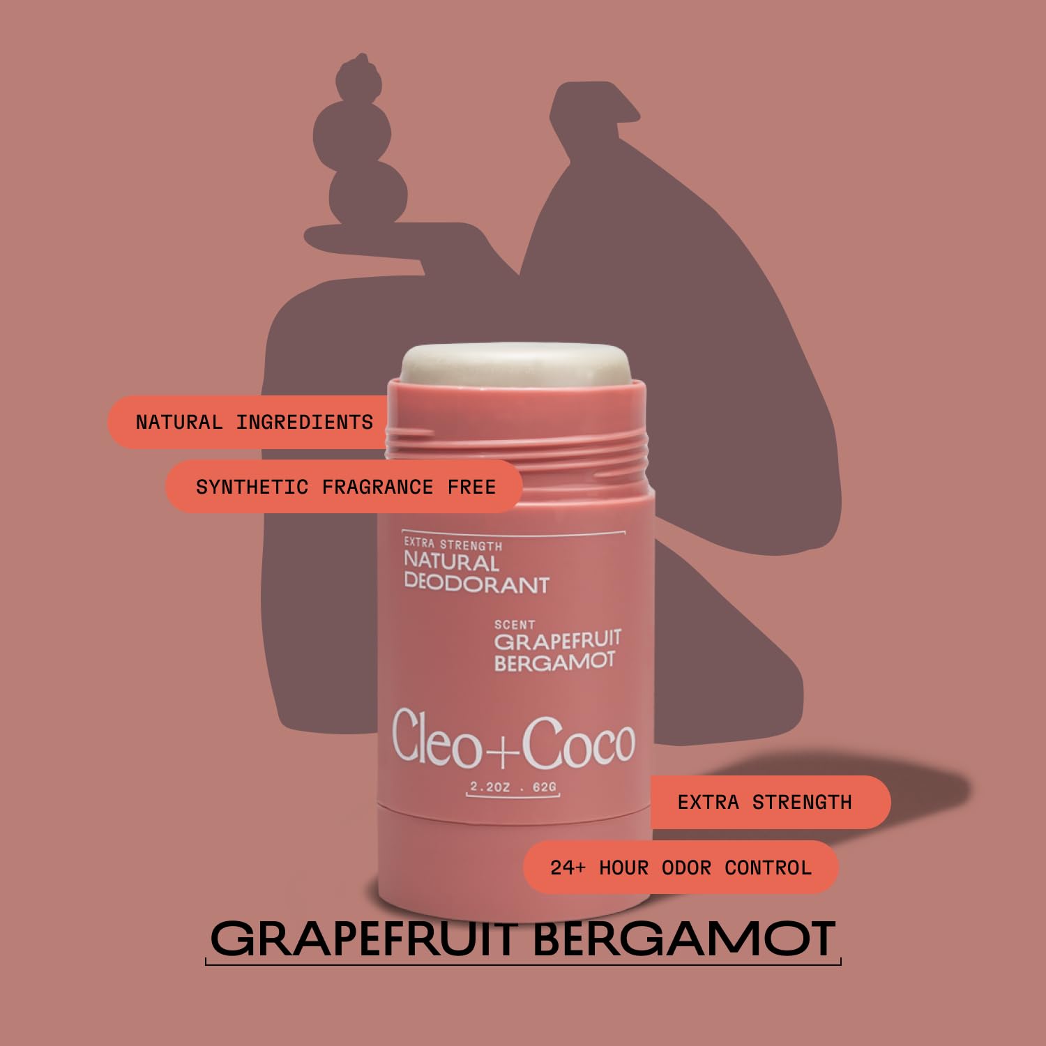 Cleo + Coco Extra Strength Deodorant Balm Grapefruit Bergamot 2-Pack, Aluminum-Free, Vegan
