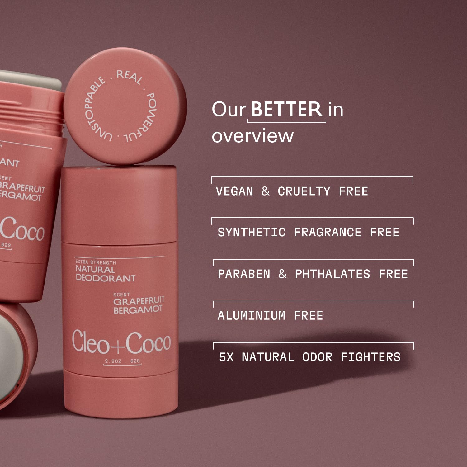 Cleo + Coco Extra Strength Deodorant Balm Grapefruit Bergamot 2-Pack, Aluminum-Free, Vegan