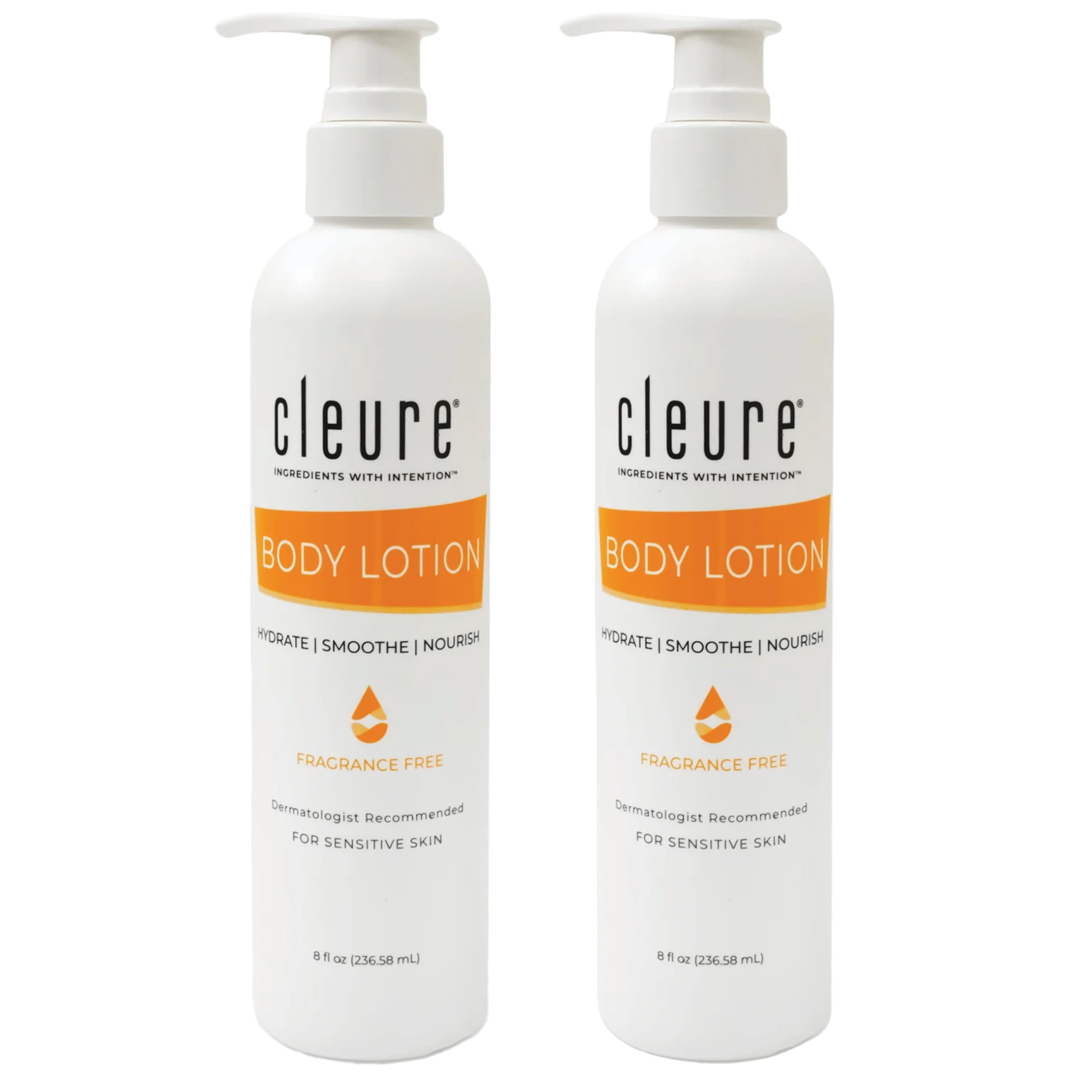 Cleure Body Lotion for Sensitive Skin – Fragrance Free, Hypoallergenic, 8 oz (Pack of 2)