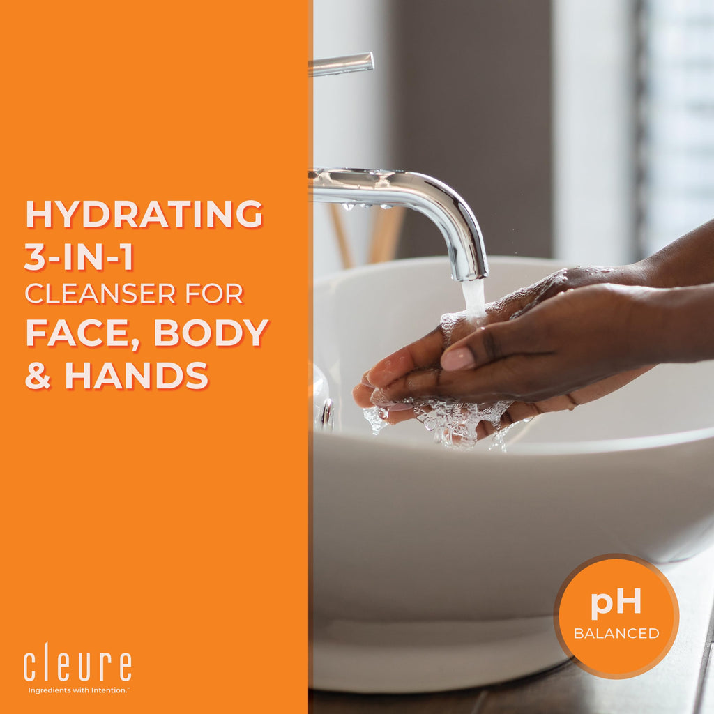 Cleure Face & Body Cleanser – Hypoallergenic, Fragrance-Free, pH-Balanced, 12 oz (2-Pack)