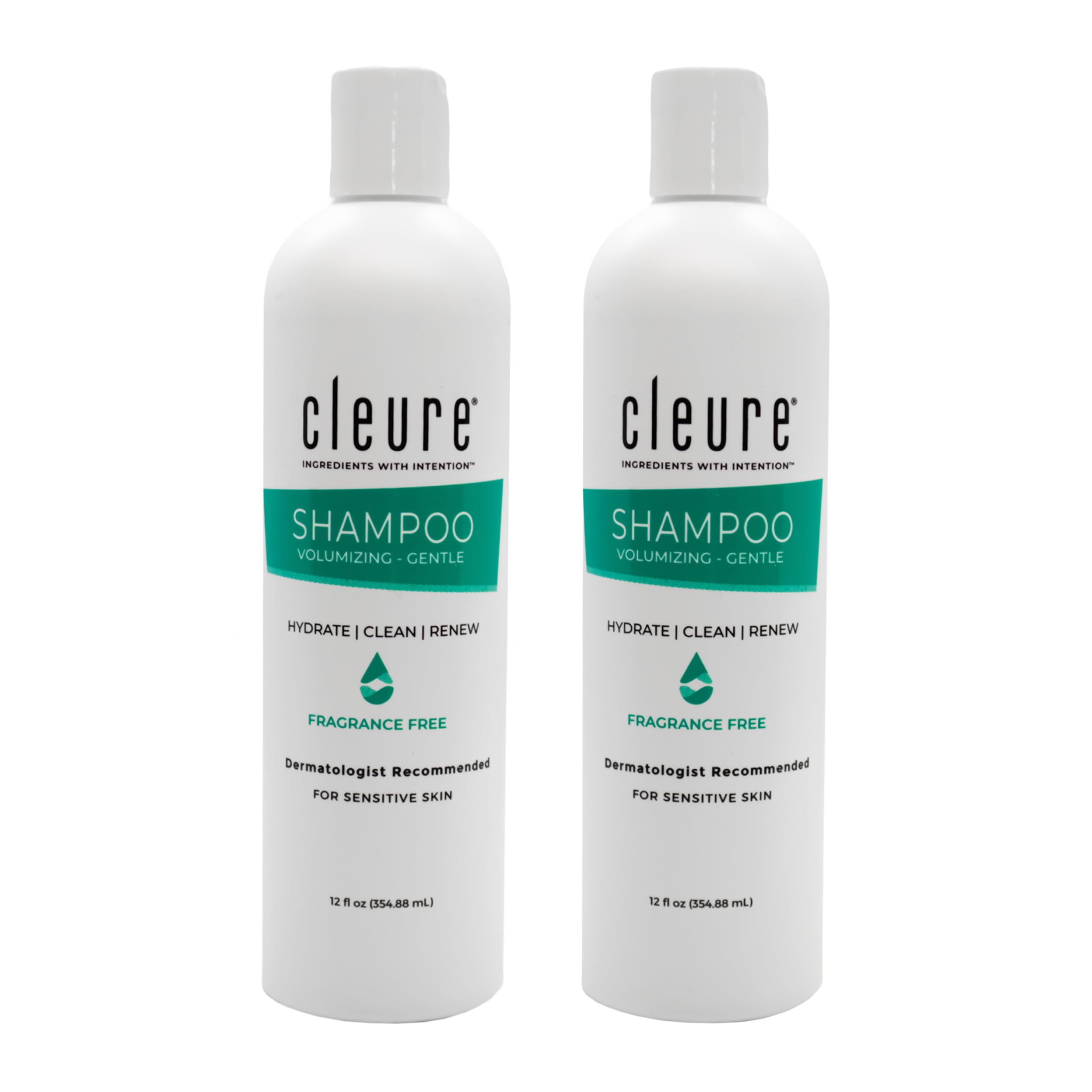 Cleure Hypoallergenic Volumizing Shampoo for Sensitive Skin – Fragrance Free, SLS & Paraben Free (12 oz, Pack of 2)