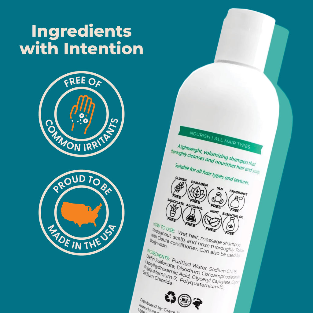Cleure Hypoallergenic Volumizing Shampoo for Sensitive Skin – Fragrance Free, SLS & Paraben Free (12 oz, Pack of 2)