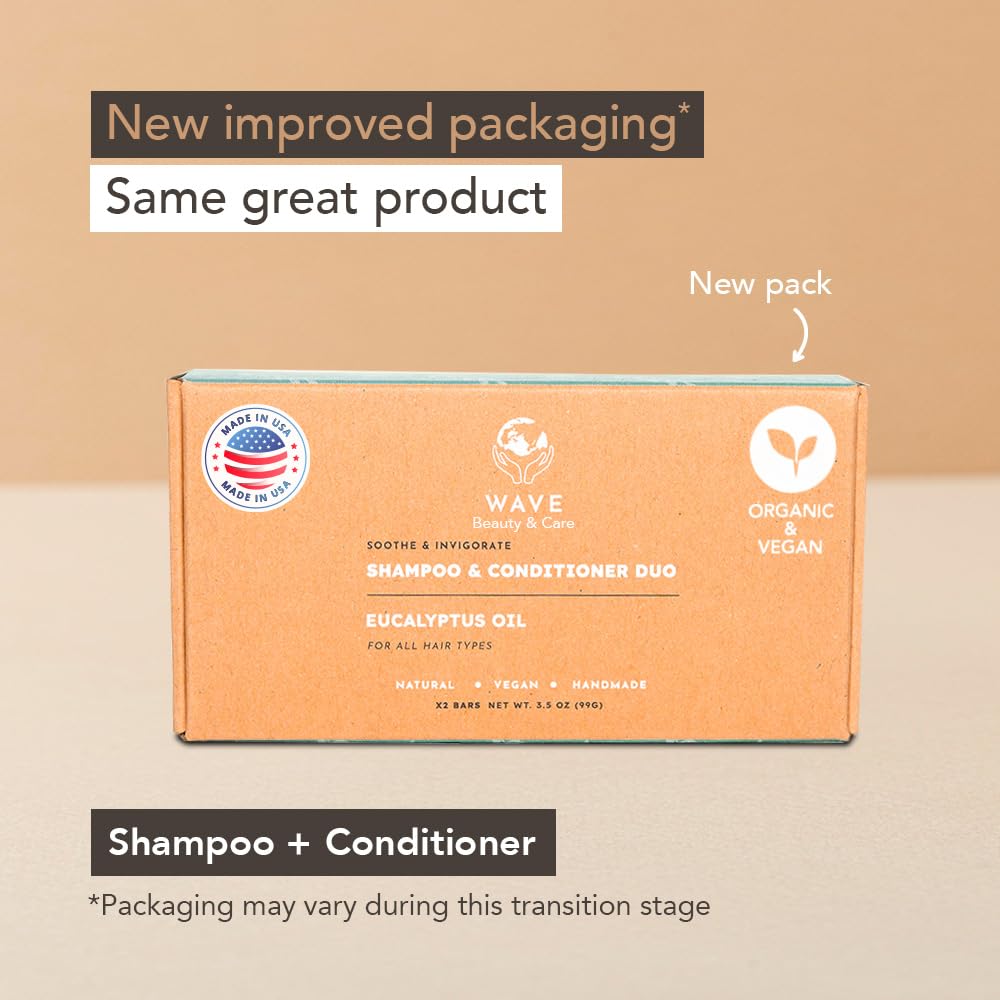Clever Yoga Wave Eucalyptus Oil Shampoo & Conditioner Bar Set – Organic Vegan, Long-Lasting (80–120 Uses)