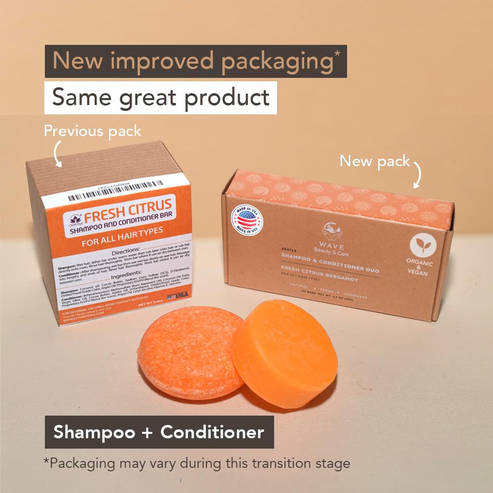 Clever Yoga Fresh Citrus Shampoo & Conditioner Bar Set — Sulfate Free, Vegan, Travel‑Friendly