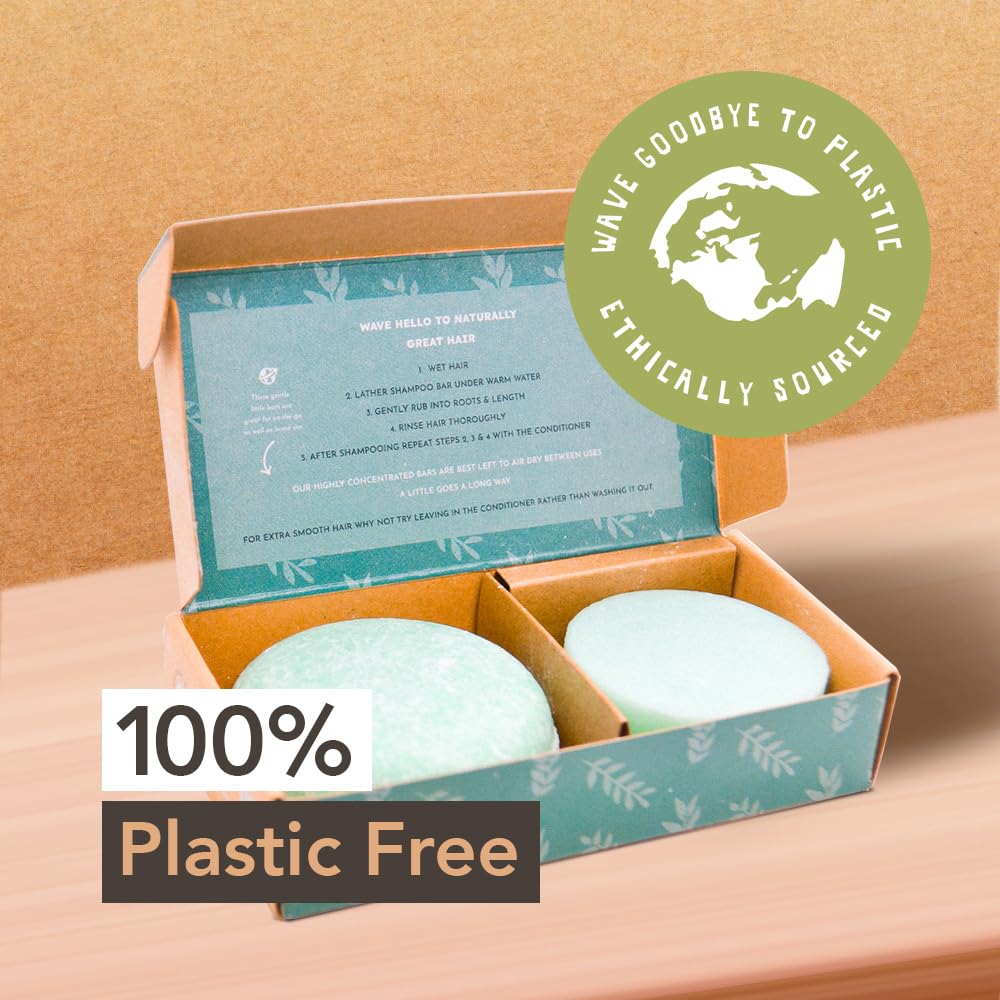 Clever Yoga Wave Eucalyptus Oil Shampoo & Conditioner Bar Set – Organic Vegan, Long-Lasting (80–120 Uses)