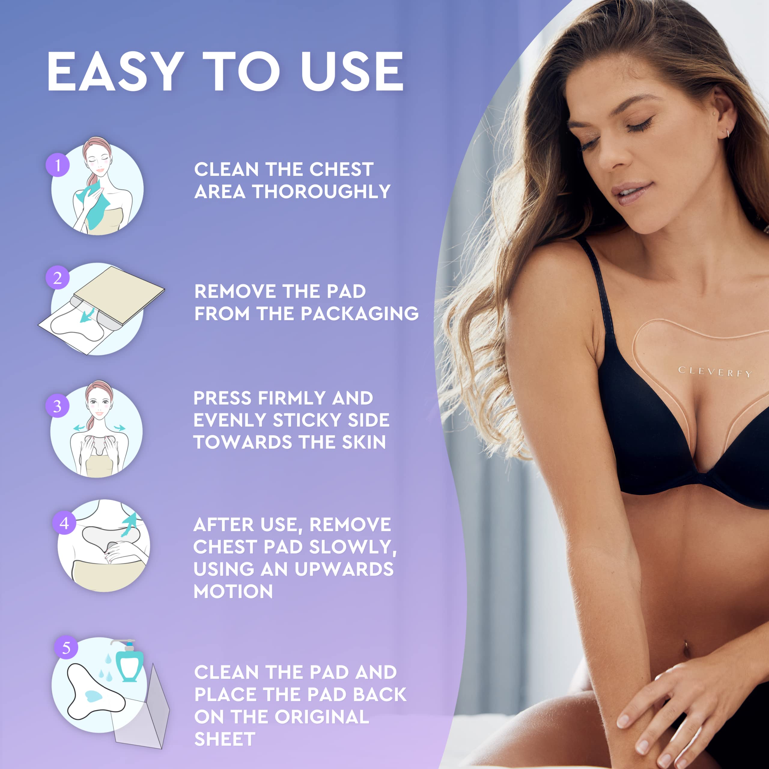 CLEVERFY Silicone Chest Anti-Wrinkle Patches for Décolleté – 4-Pack T-Shape Reusable Wrinkle Pads