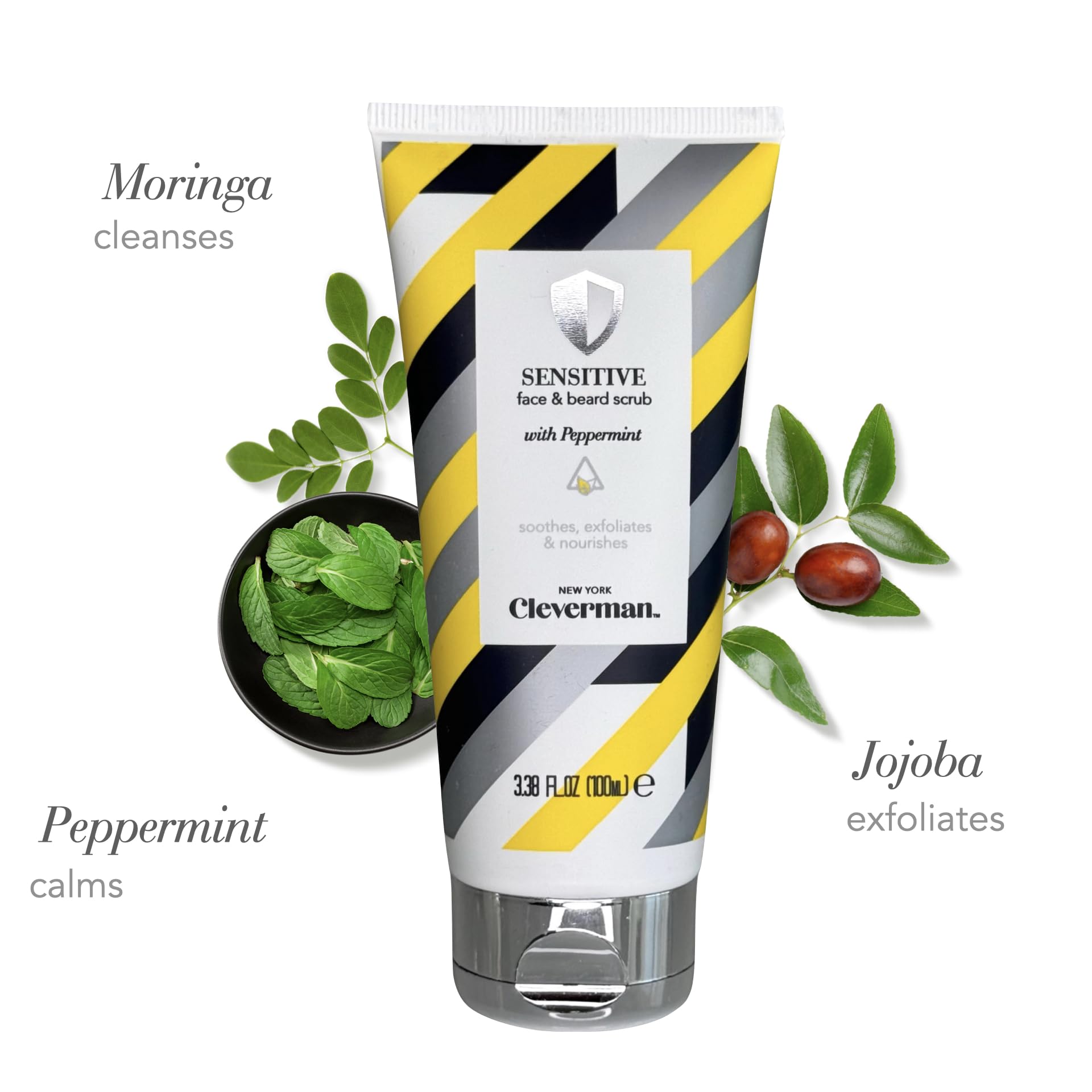 Cleverman Sensitive Face & Beard Scrub for Men – Peppermint Exfoliator, 100ml