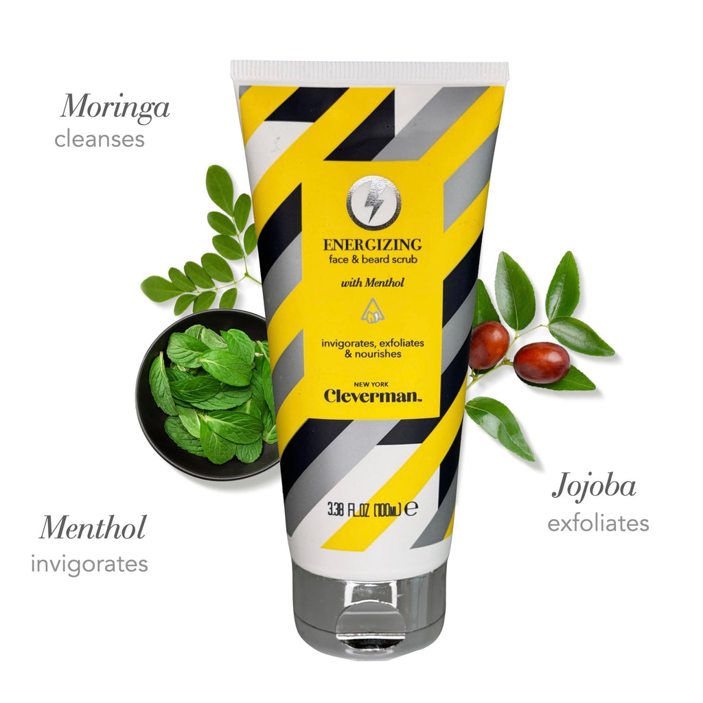 Cleverman Energizing Face & Beard Scrub for Men – Menthol-Infused, Exfoliating Cleanser 100ml