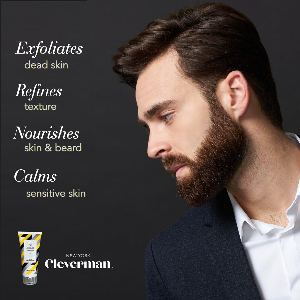 Cleverman Sensitive Face & Beard Scrub for Men – Peppermint Exfoliator, 100ml