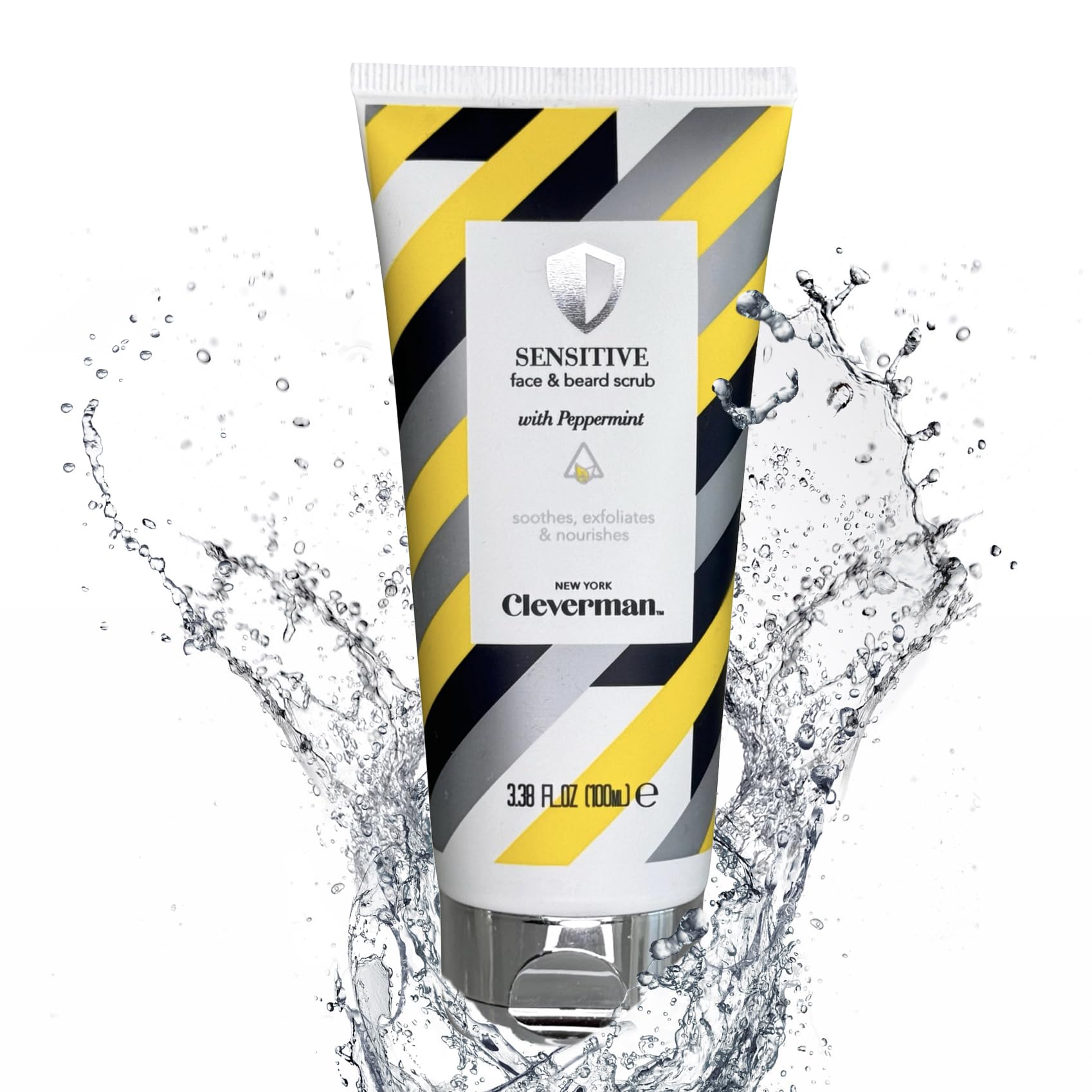 Cleverman Sensitive Face & Beard Scrub for Men – Peppermint Exfoliator, 100ml