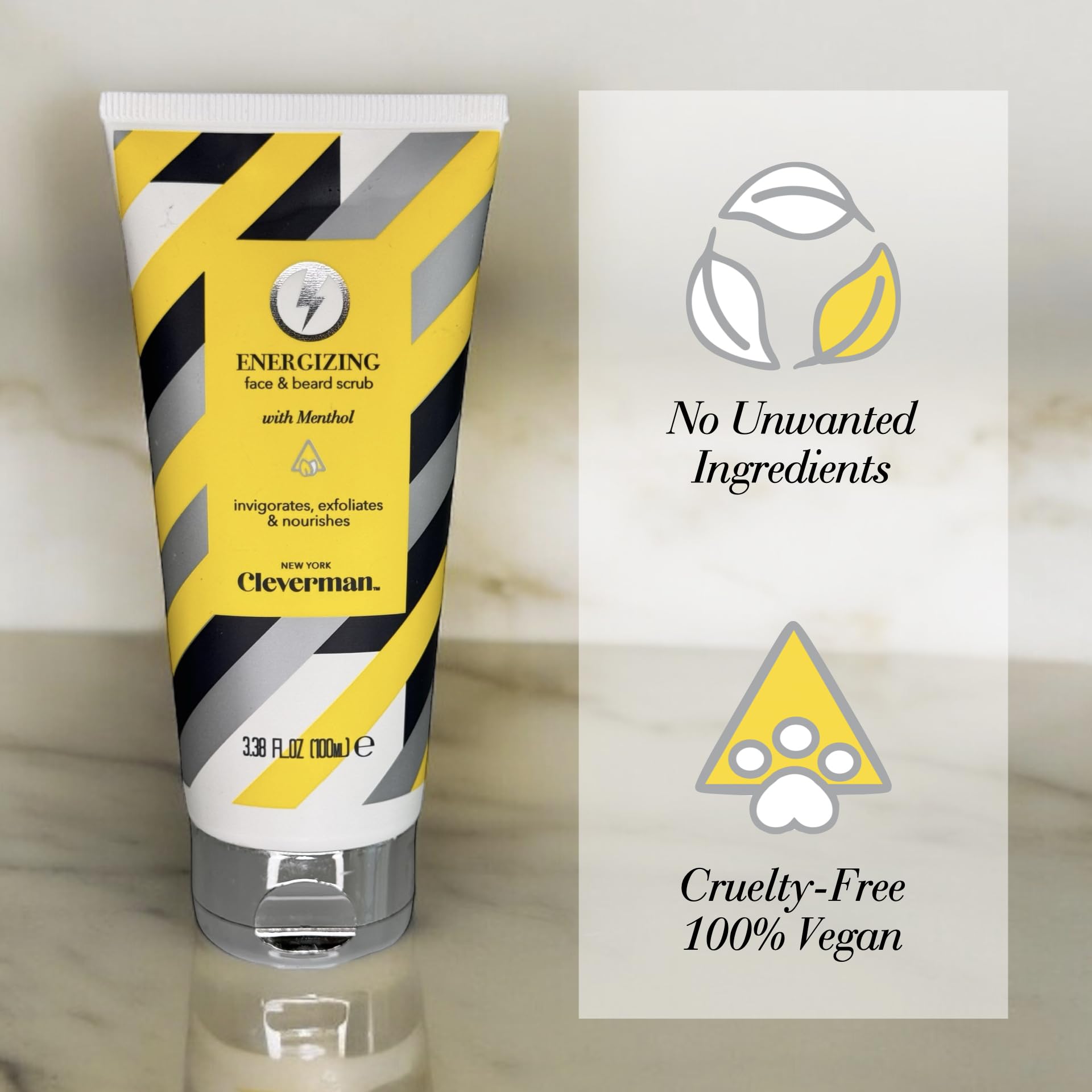 Cleverman Energizing Face & Beard Scrub for Men – Menthol-Infused, Exfoliating Cleanser 100ml
