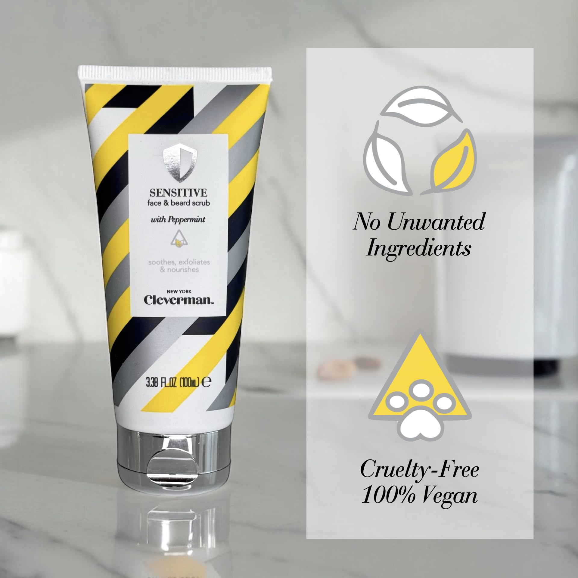 Cleverman Sensitive Face & Beard Scrub for Men – Peppermint Exfoliator, 100ml
