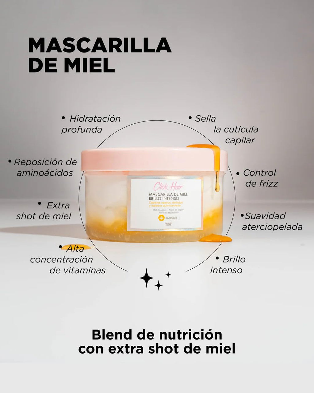 Click Hair Honey Mask Intense Shine – Deep Conditioning Mask with Pure Honey (10.1oz / 300ml)
