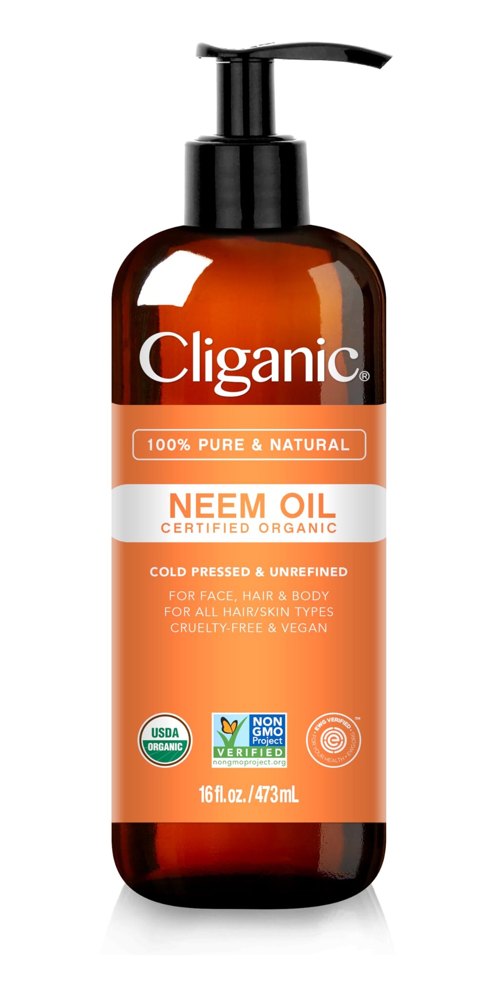 Cliganic Organic Neem Oil 16oz – 100% Pure, Cold-Pressed, Non-GMO