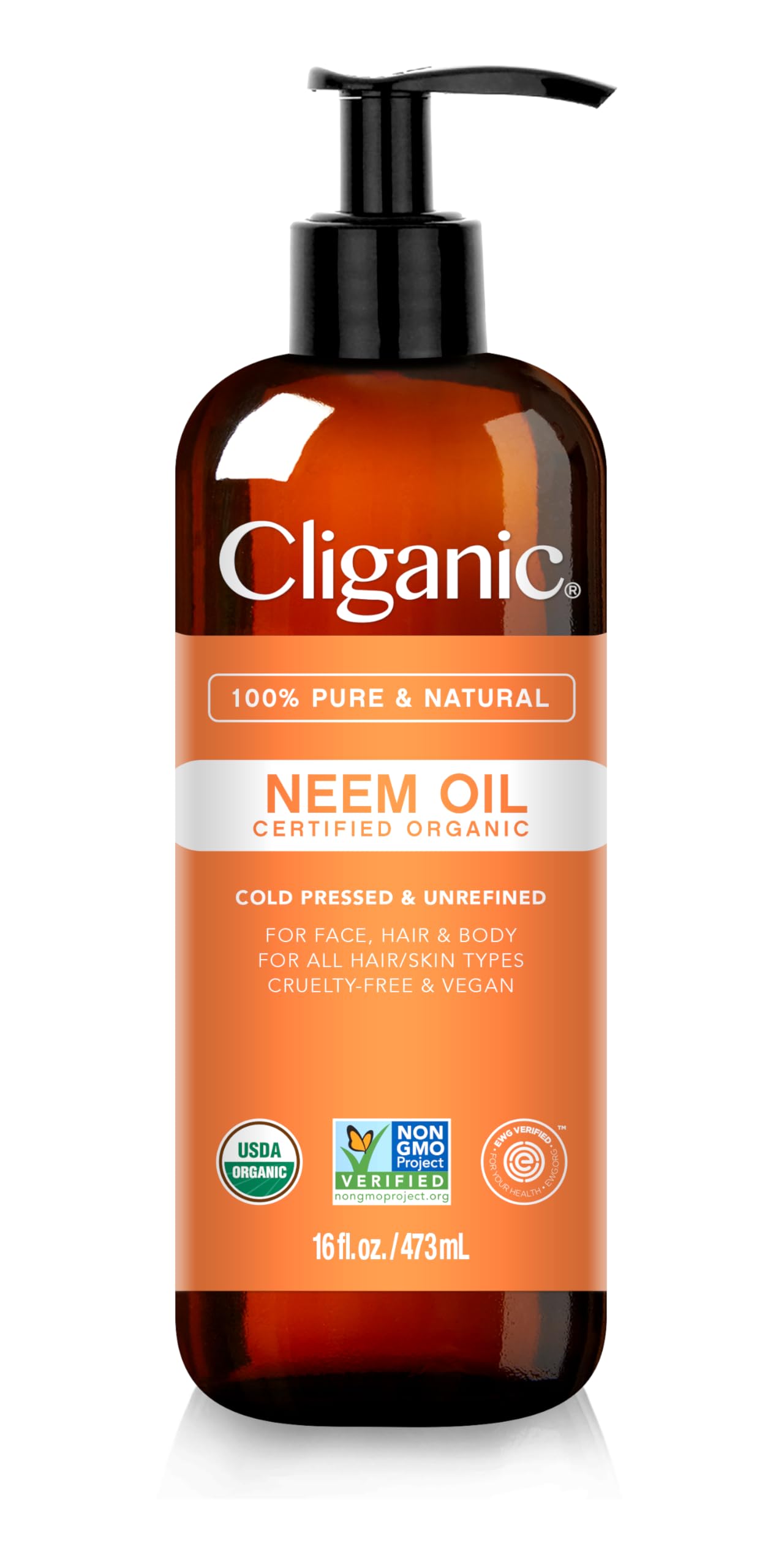 Cliganic Organic Neem Oil 16oz – 100% Pure, Cold-Pressed, Non-GMO