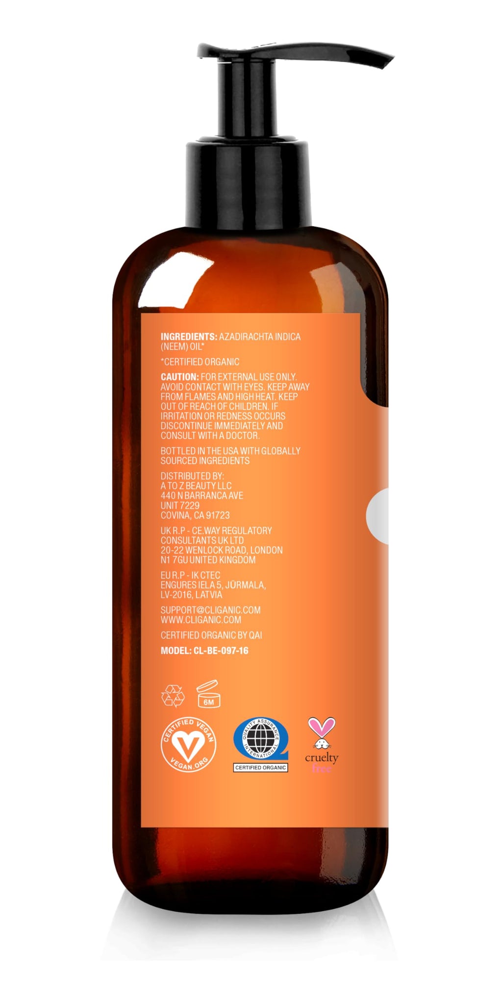 Cliganic Organic Neem Oil 16oz – 100% Pure, Cold-Pressed, Non-GMO