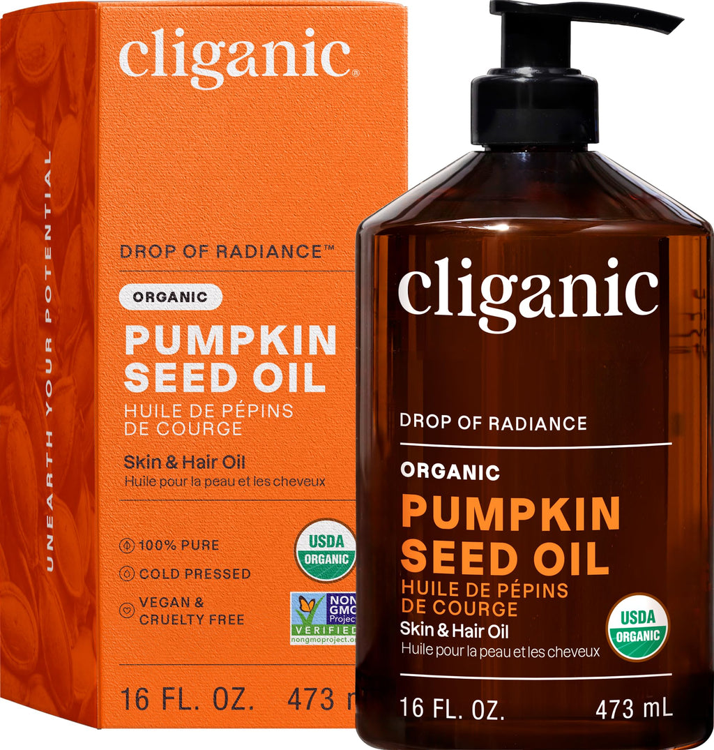 Cliganic Organic Pumpkin Seed Oil, 100% Pure - For Face & Hair | Cold-Pressed