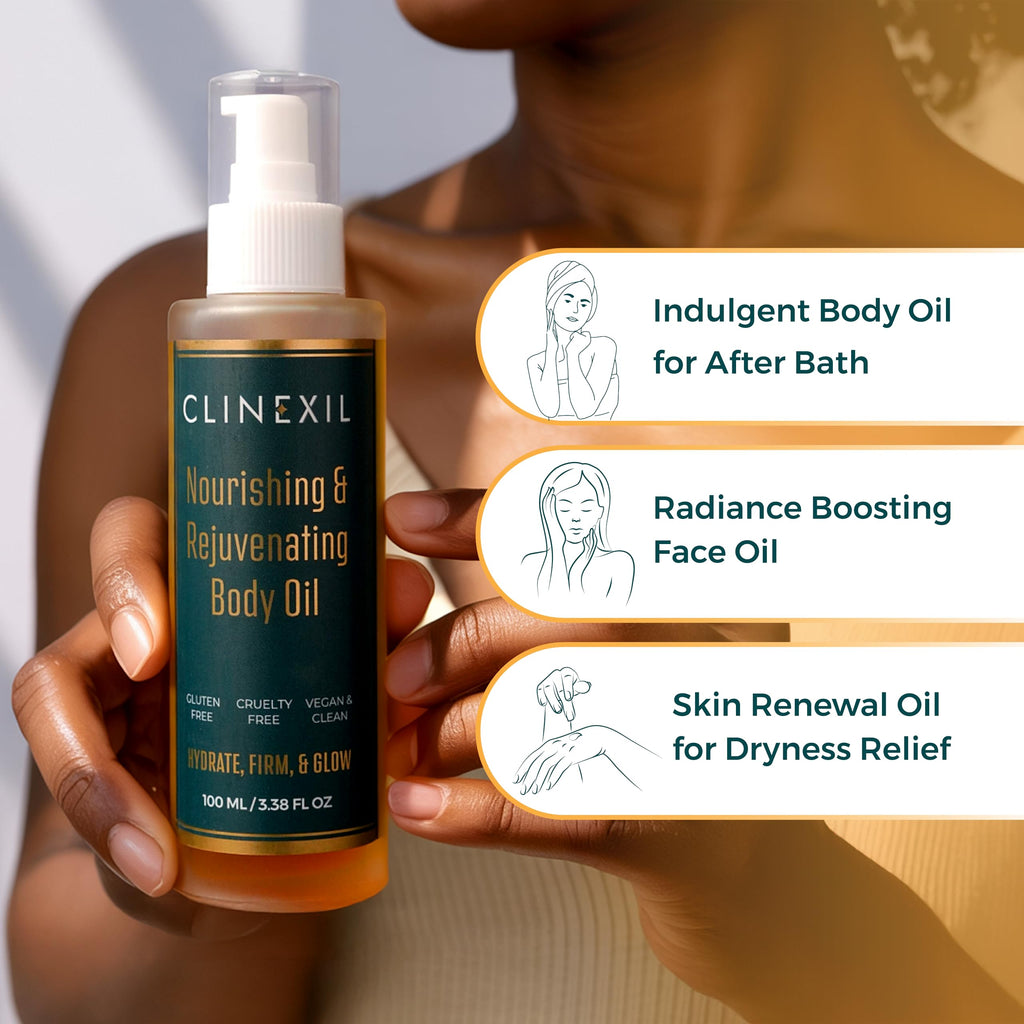 Clinexil After Shower Body Oil for Women – Hydrating & Firming Natural Moisturizer with Jojoba, Baobab, Sea Buckthorn & Vitamin E – Non-Greasy, Fast-Absorbing (3.38 oz)
