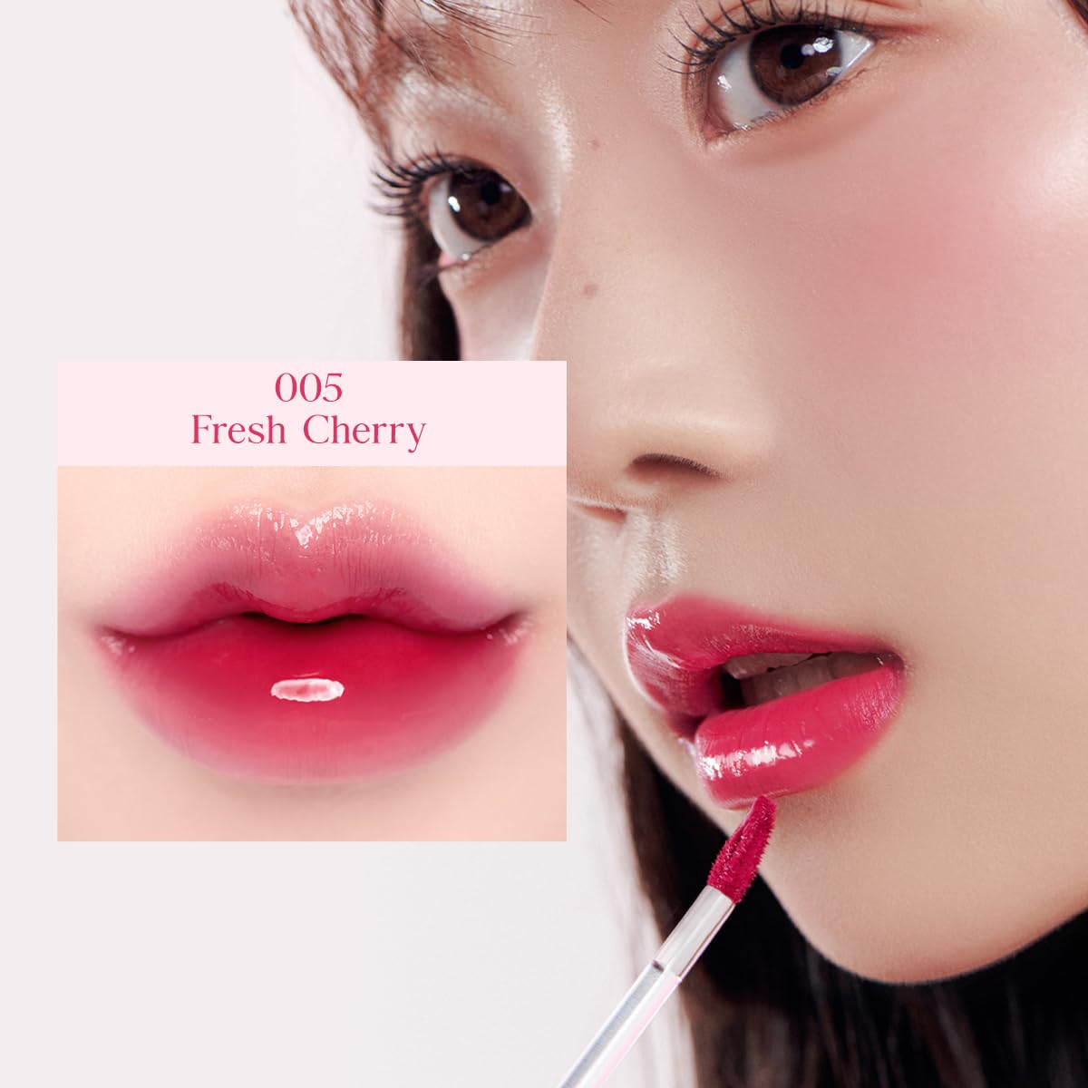 CLIO Crystal Glam Tint | Lightweight Gloss with Rose Oil, 05 Fresh Cherry