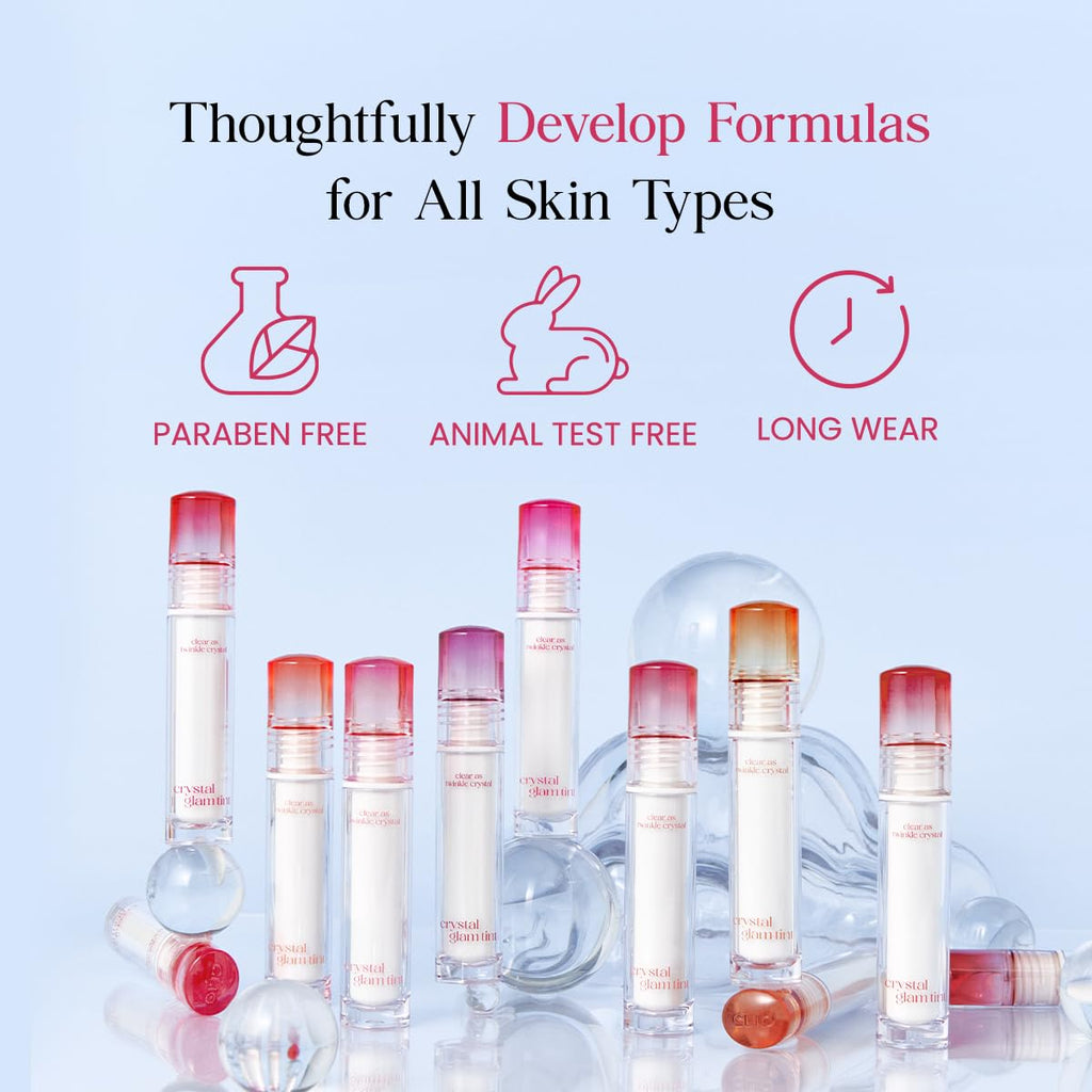 CLIO Crystal Glam Tint 03 Blushed Peach – Glass-Like Gloss, Lightweight, Buildable Lip Tint