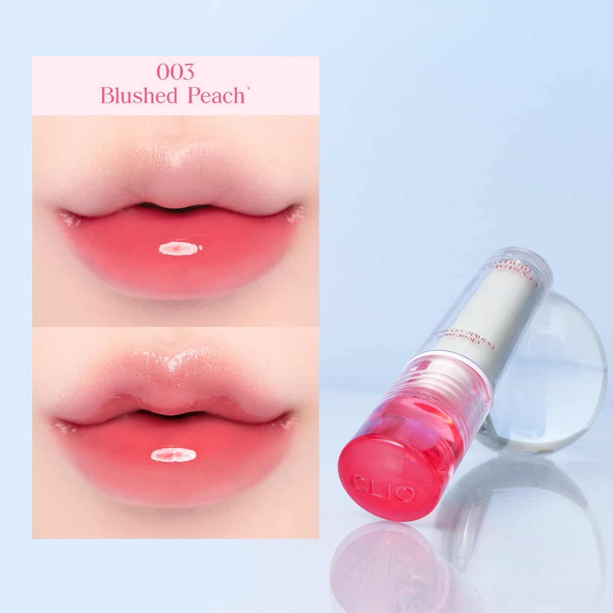 CLIO Crystal Glam Tint 03 Blushed Peach – Glass-Like Gloss, Lightweight, Buildable Lip Tint