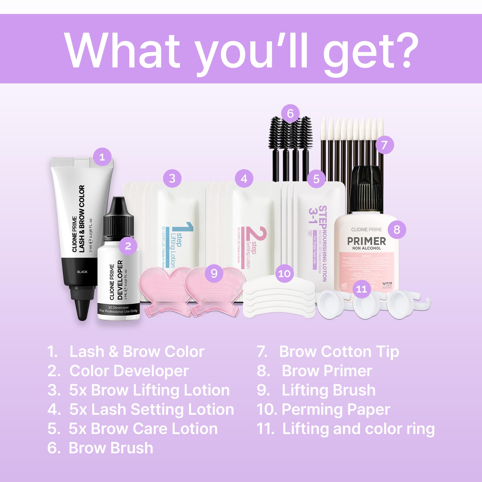 CLIONE PRIME Korean At-Home Brow Lamination & Color Kit — Professional Eyebrow Lift, Tint, and Aftercare