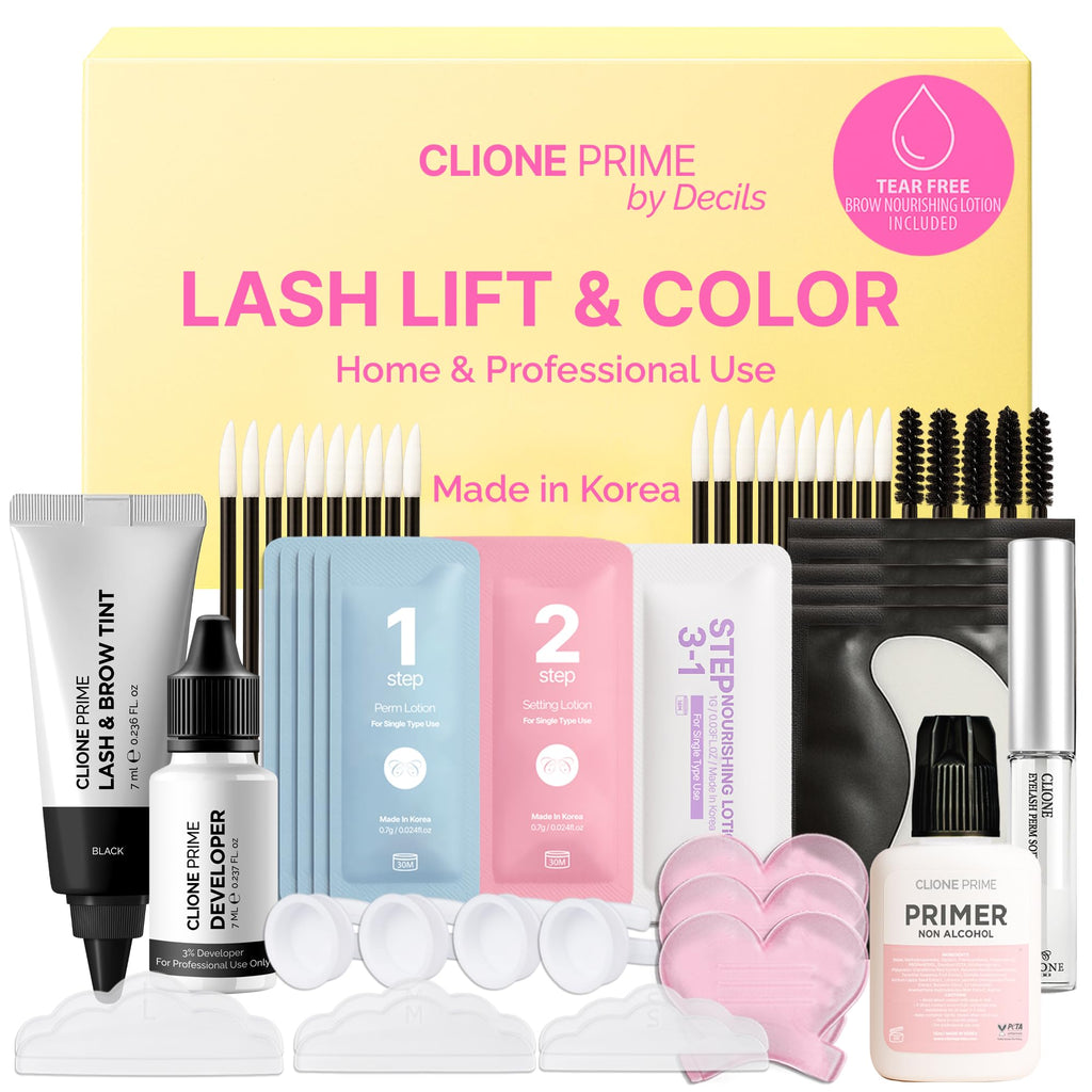 CLIONE PRIME Korean At-Home Lash Lift & Brow Color Kit — Temporary, Gentle Vitamin C Formula