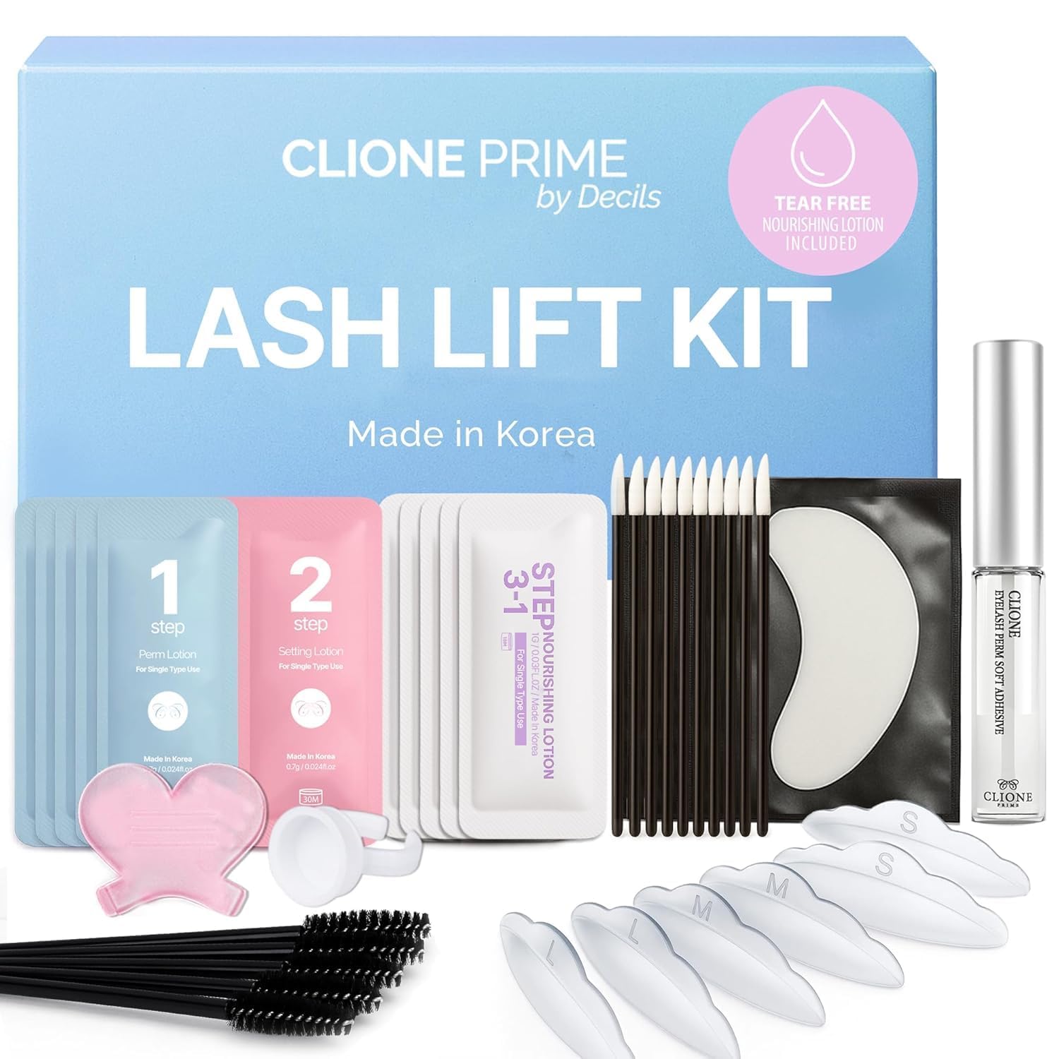 CLIONE PRIME Korean Lash Lift Kit – 5 At-Home Lash Perm Sets with Upgraded Glue