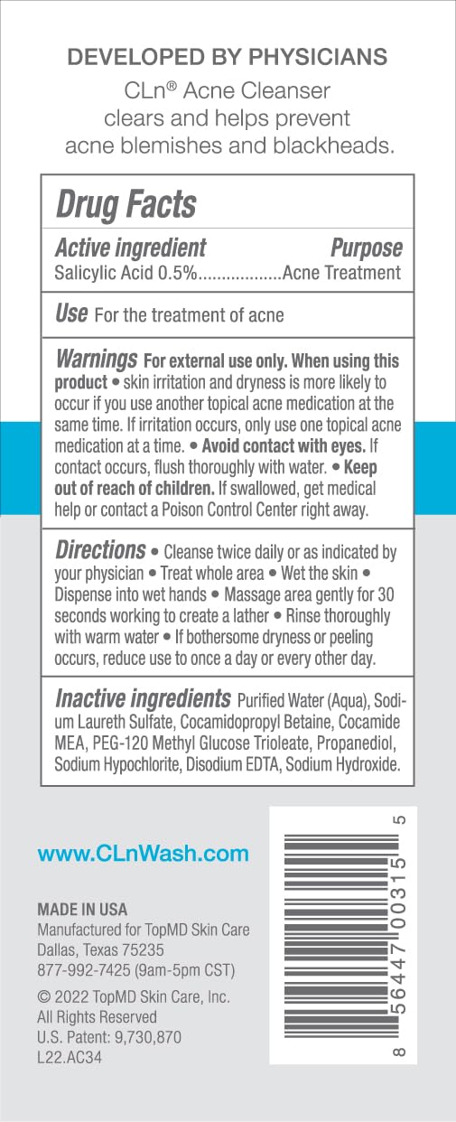 CLn® Acne Cleanser with 0.5% Salicylic Acid — Oil-Free, Fragrance-Free, 3.4 fl oz