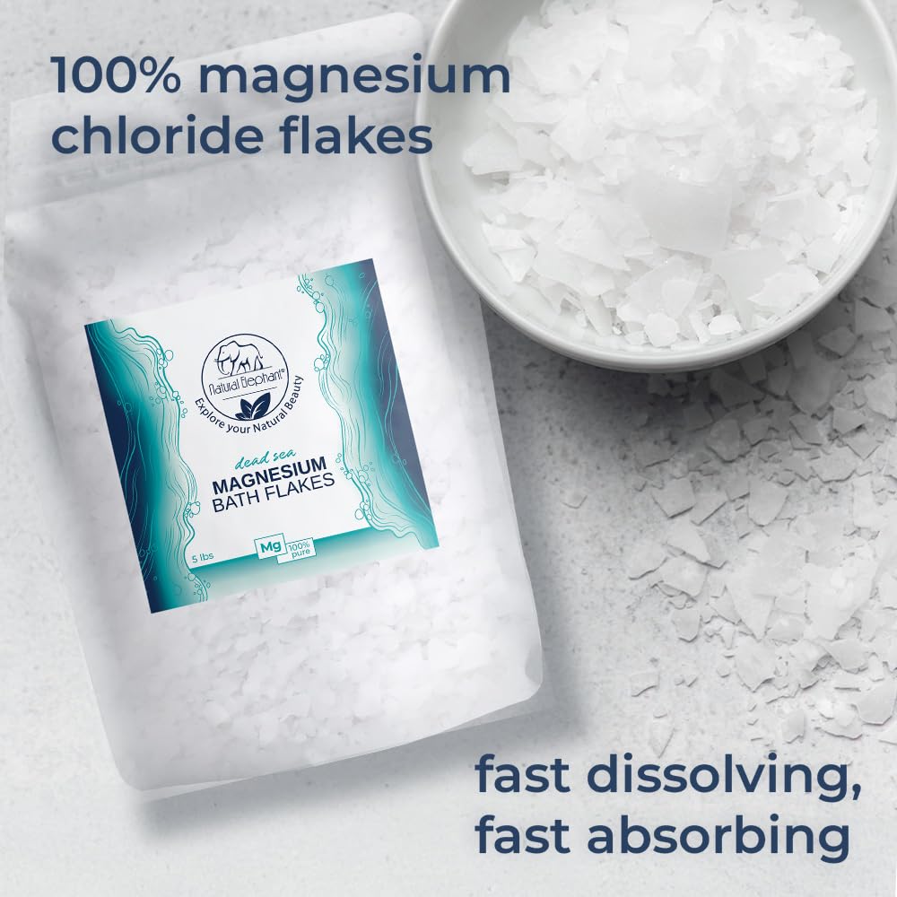 Natural Elephant Dead Sea Magnesium Bath Flakes – 10 lb (2x5 lb) Pure Magnesium Chloride Soak