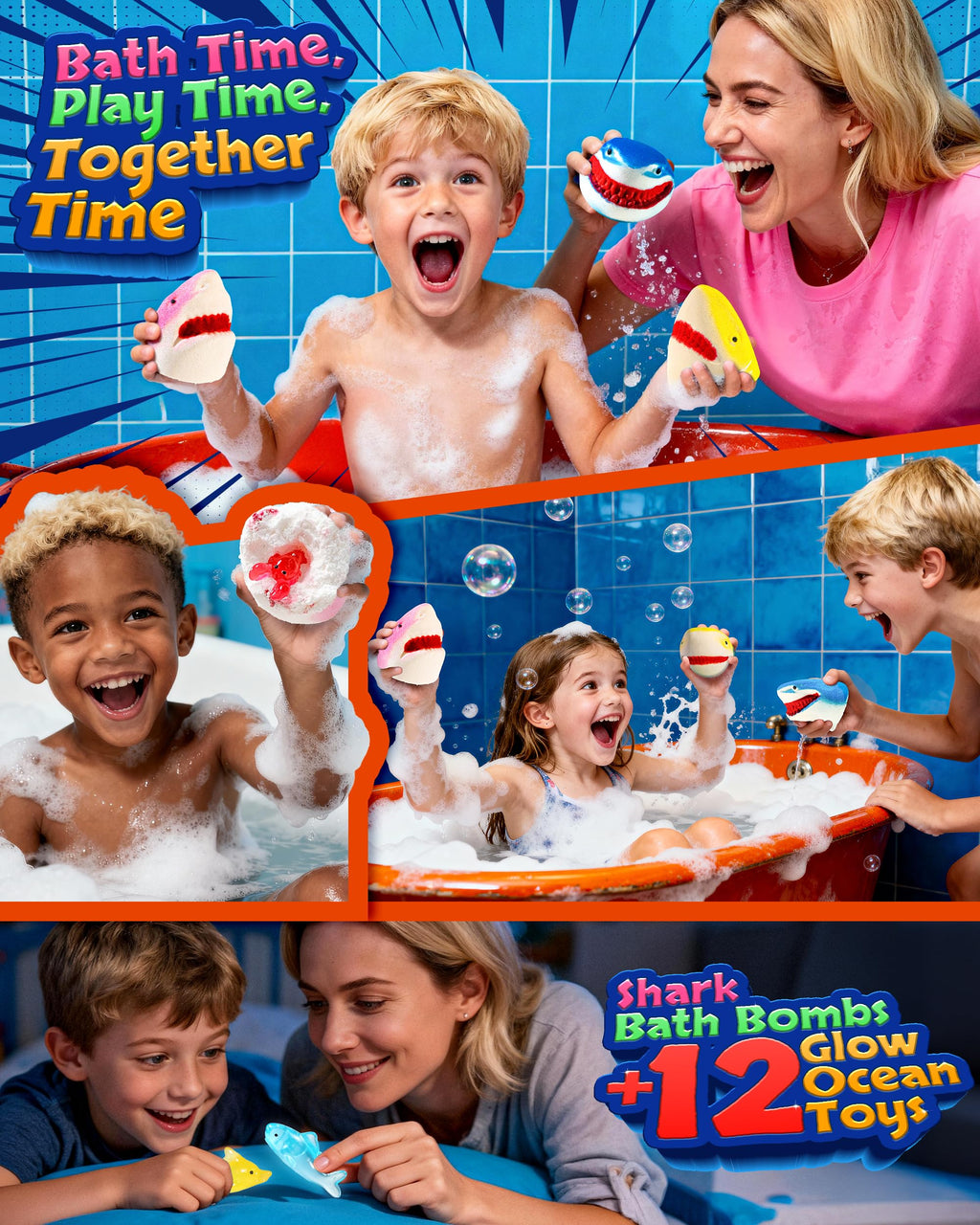CLOUQUAR Shark Bath Bombs for Kids – 12-Pack with Glow-in-The-Dark Toys