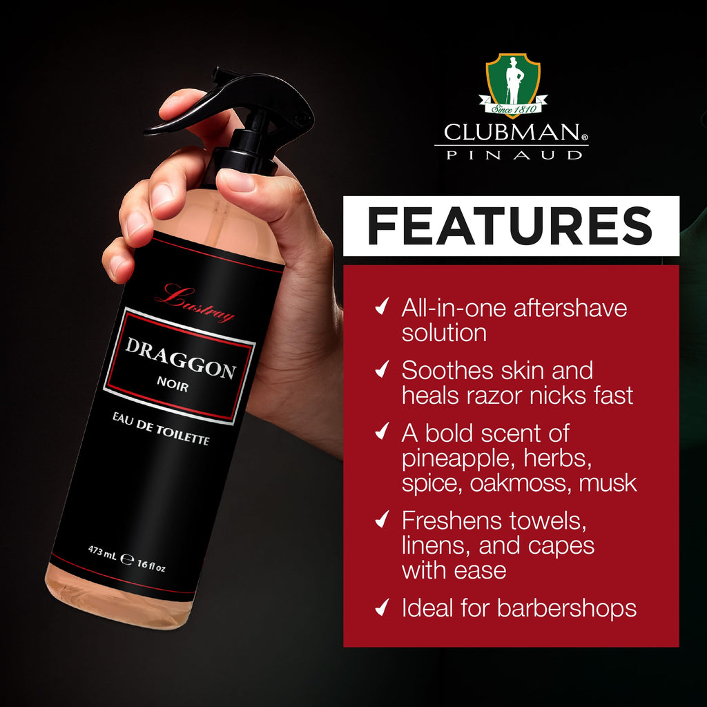 Clubman Lustray Draggon Noir Barber After Shave Spray – Eau de Toilette, 16 oz