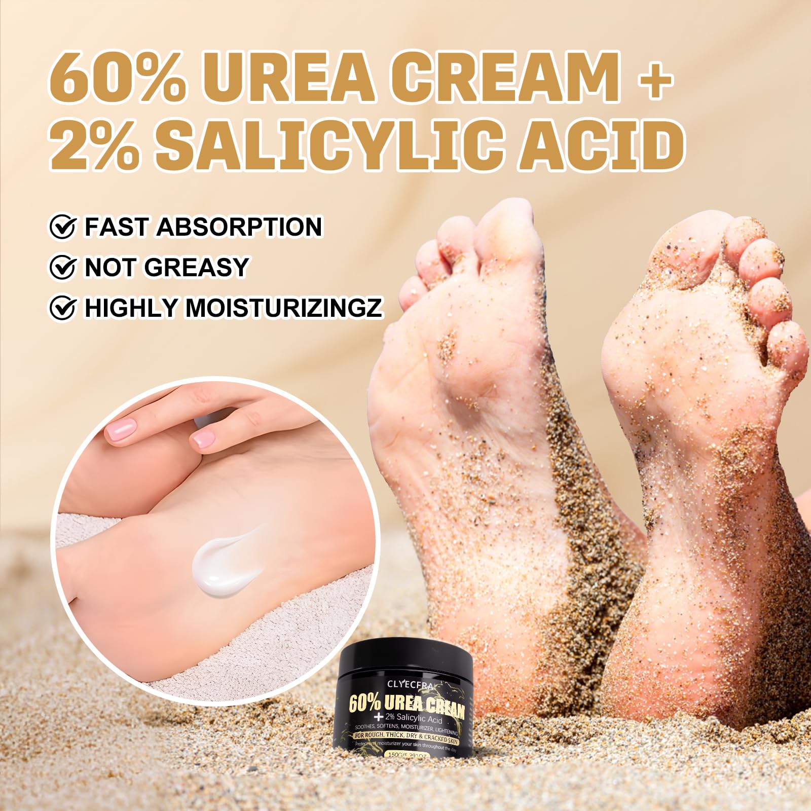 Clyecfra 60% Urea Cream with 2% Salicylic Acid | Deep Hydration for Dry, Rough Skin (150g)