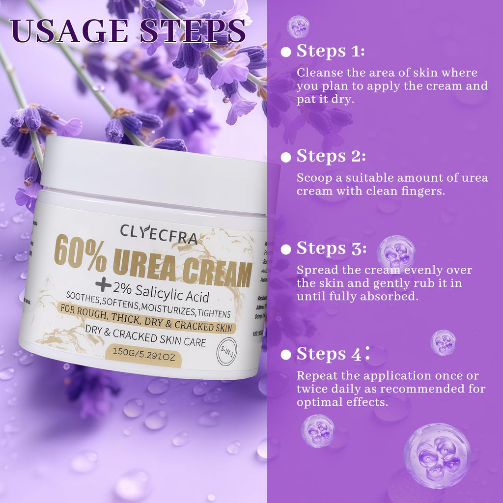 Clyecfra 5-in-1 60% Urea Cream with 2% Salicylic Acid – Maximum Strength Moisturizer for Feet & Hands (150g)