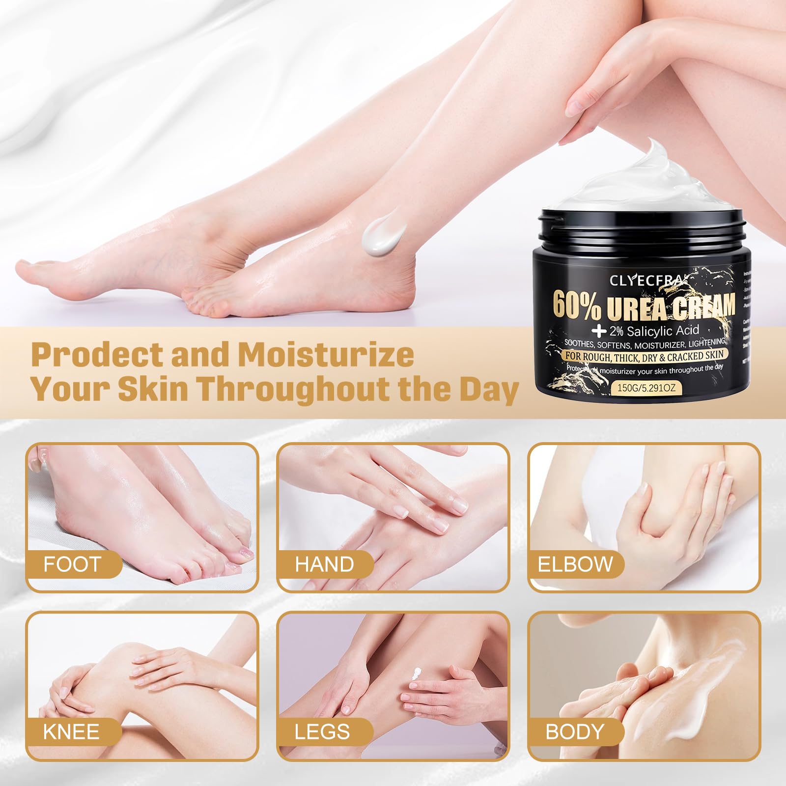 Clyecfra 60% Urea Cream with 2% Salicylic Acid | Deep Hydration for Dry, Rough Skin (150g)