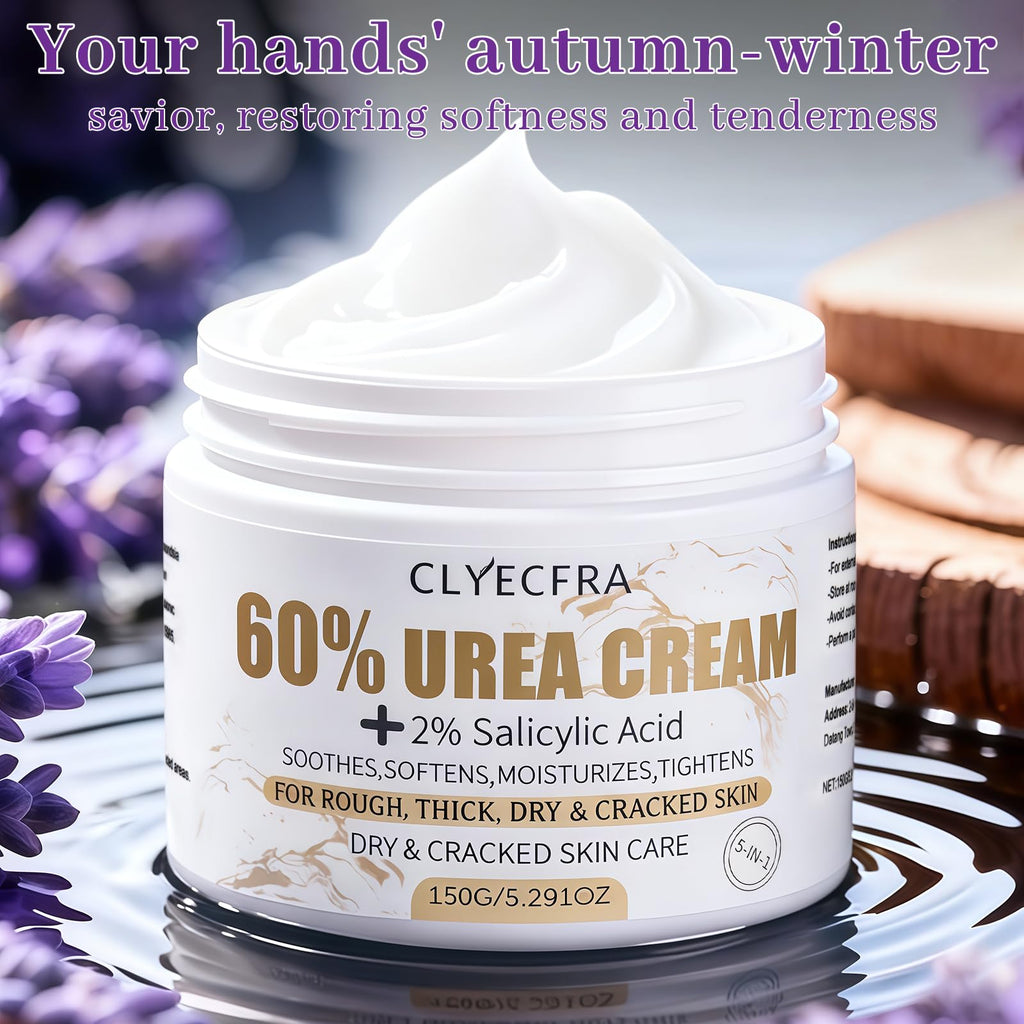 Clyecfra 5-in-1 60% Urea Cream with 2% Salicylic Acid – Maximum Strength Moisturizer for Feet & Hands (150g)