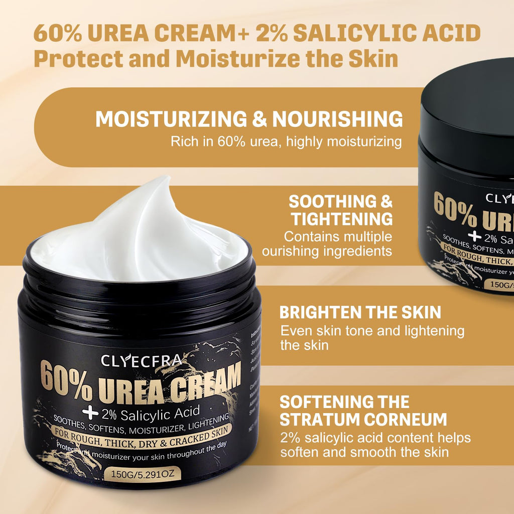 Clyecfra 60% Urea Cream with 2% Salicylic Acid | Deep Hydration for Dry, Rough Skin (150g)